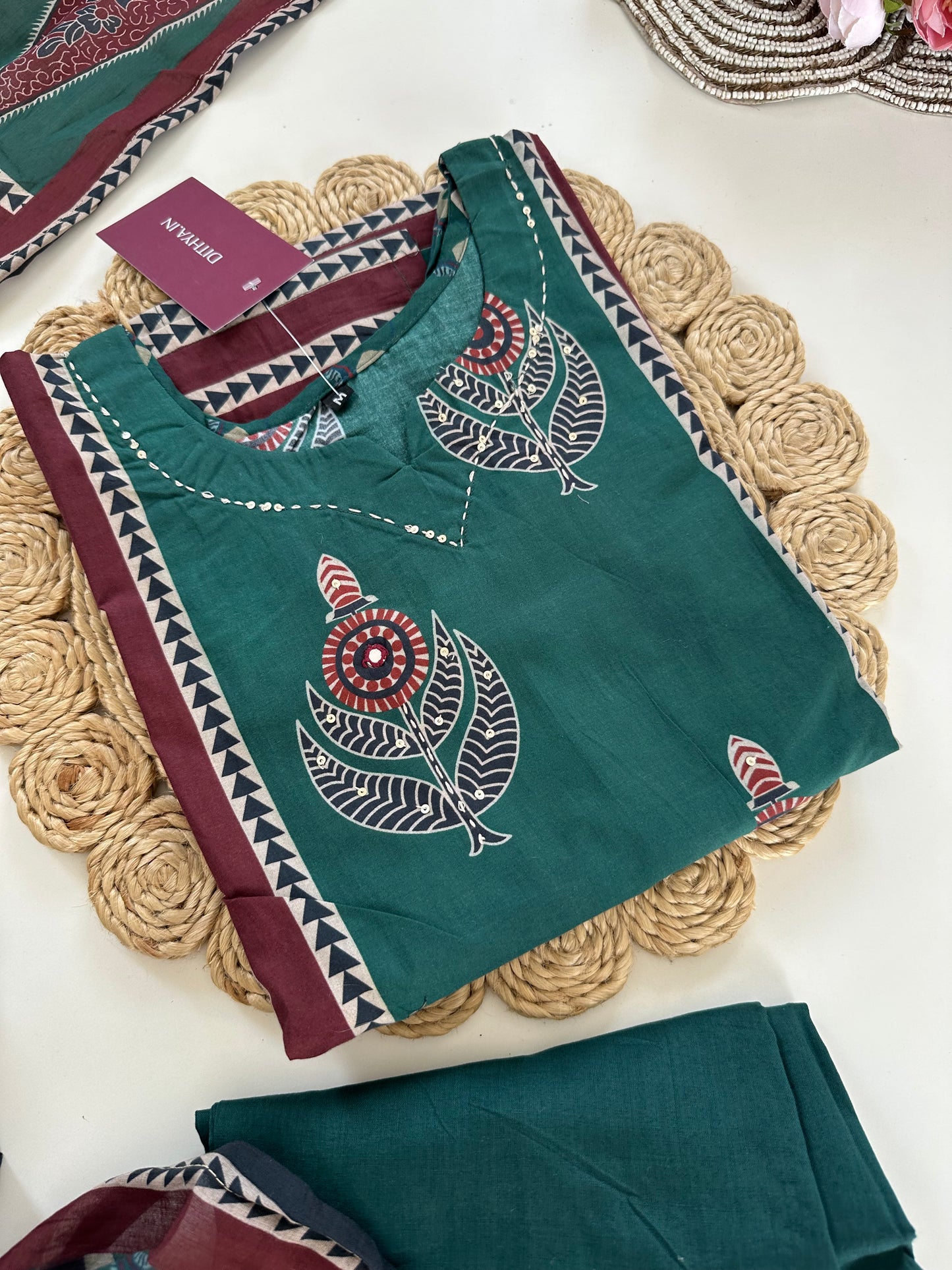 K141 - Cotton straight Kurti with pants and dupatta