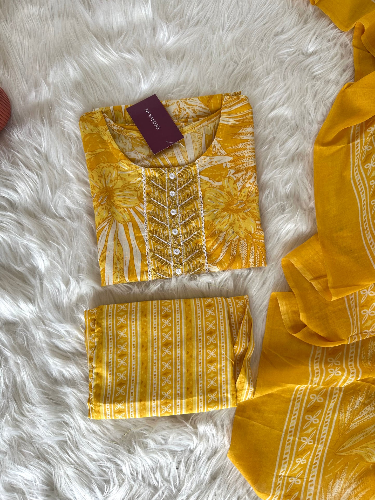 K385 - Cotton printed straight Kurti with pants and dupatta in 2 colours