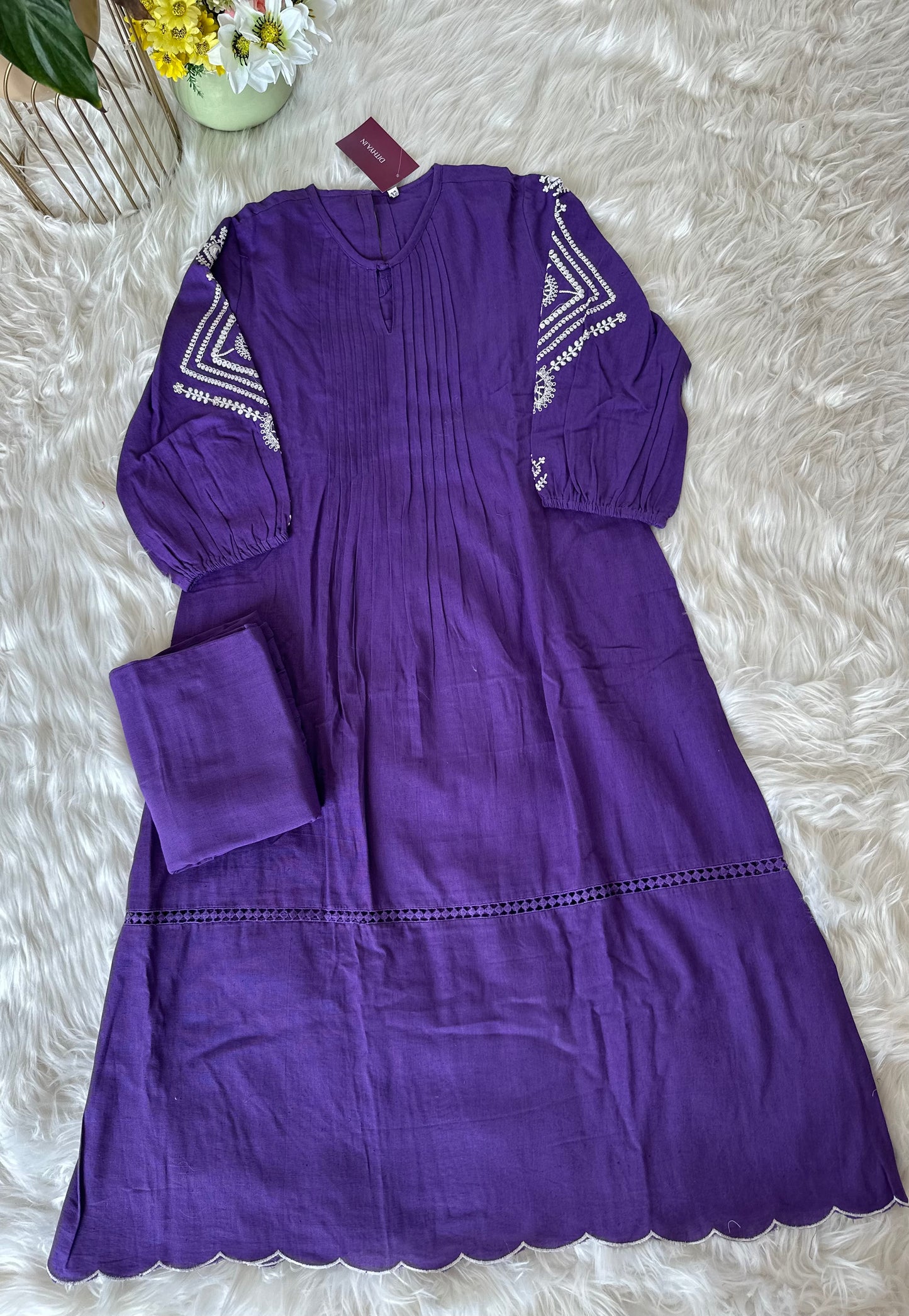 K289 - Cotton embroidered Aline Kurti with pants