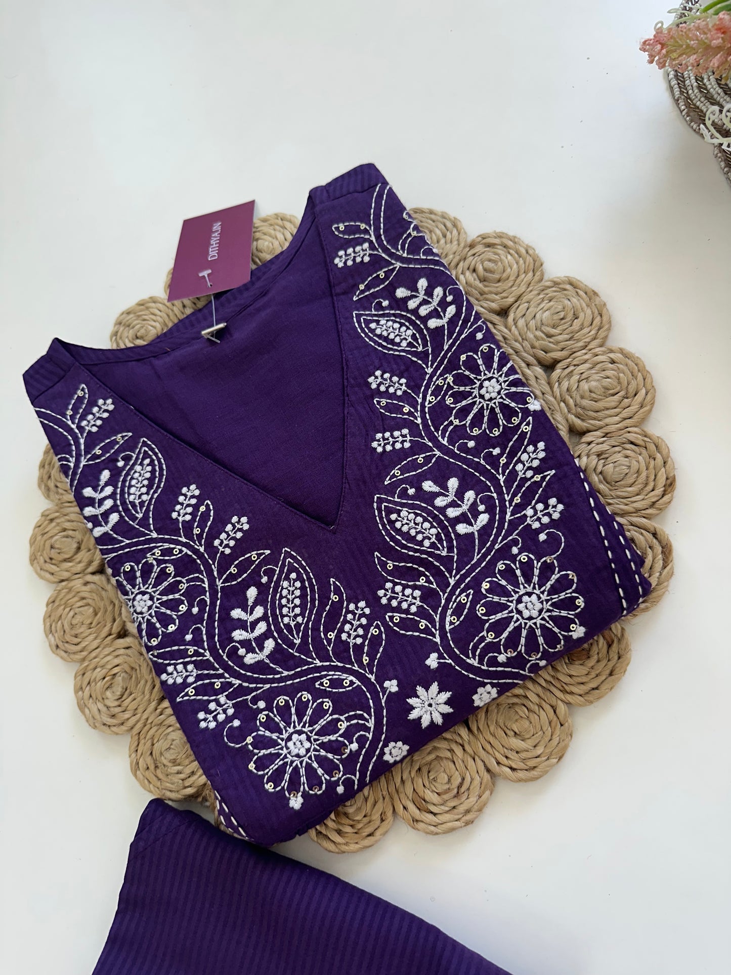 K042 - Cotton embroidered Kurti with pants in 2 colours