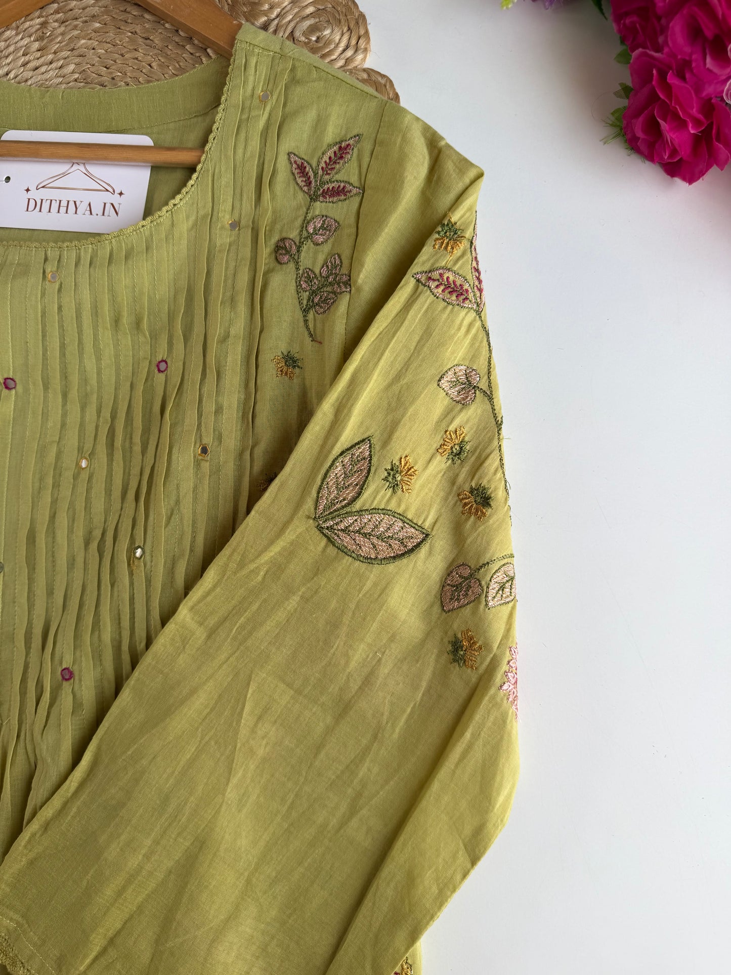 K010 - Mul cotton embroidered Anarkali with pants and dupatta in 2 colours