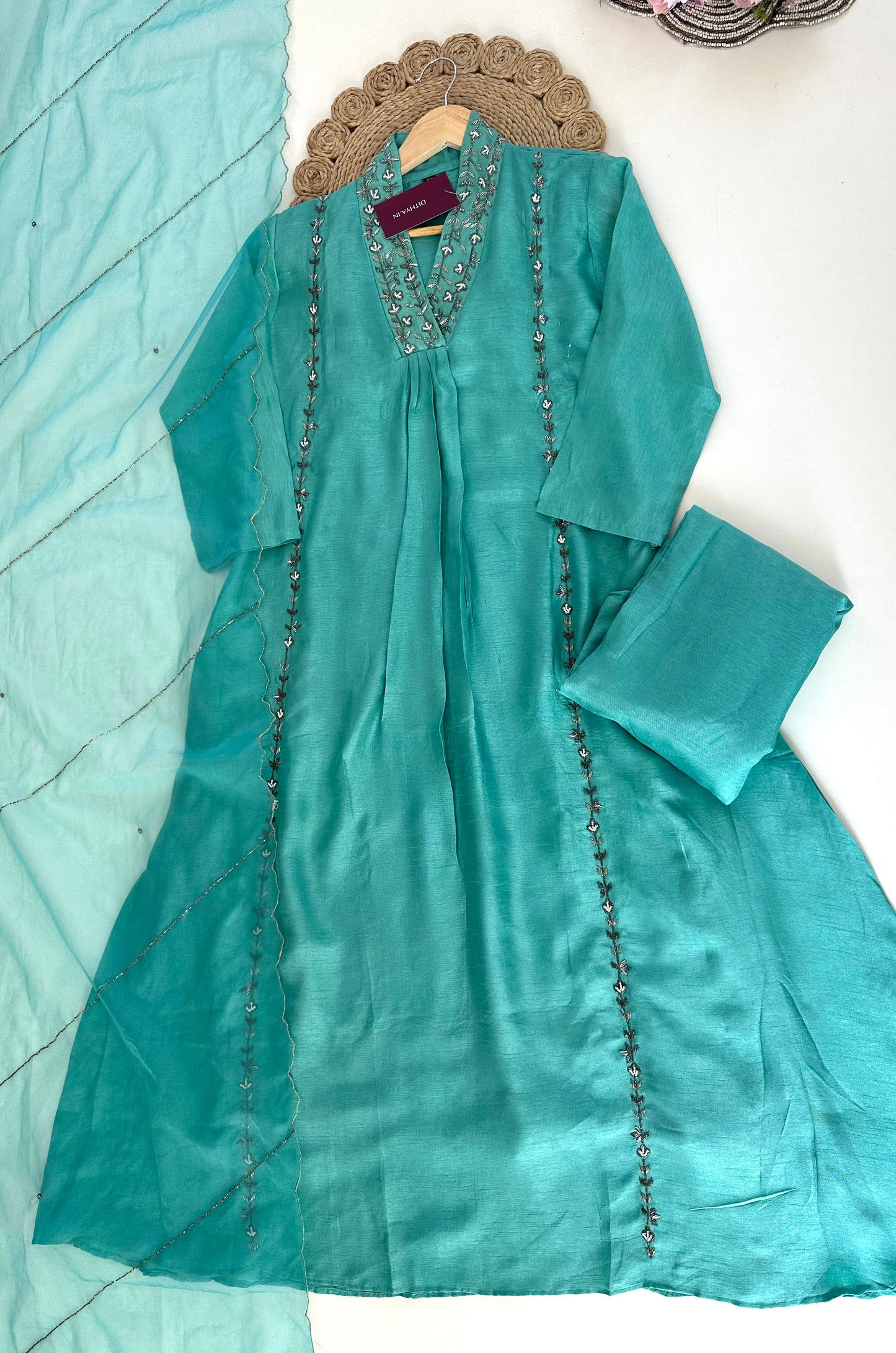 K200 - Russian silk handwork Anarkali with pants and dupatta .