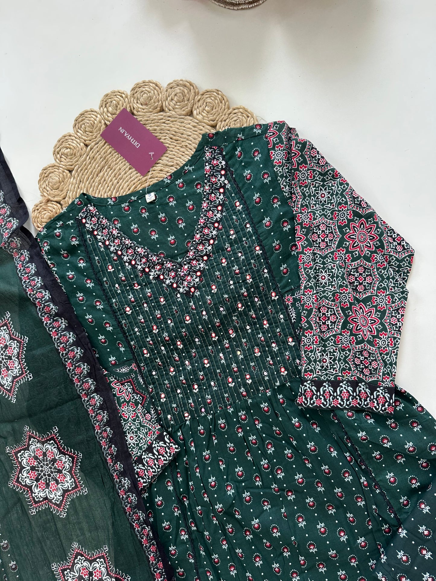 K020 - Mul cotton floral Aline Kurti with pants and dupatta