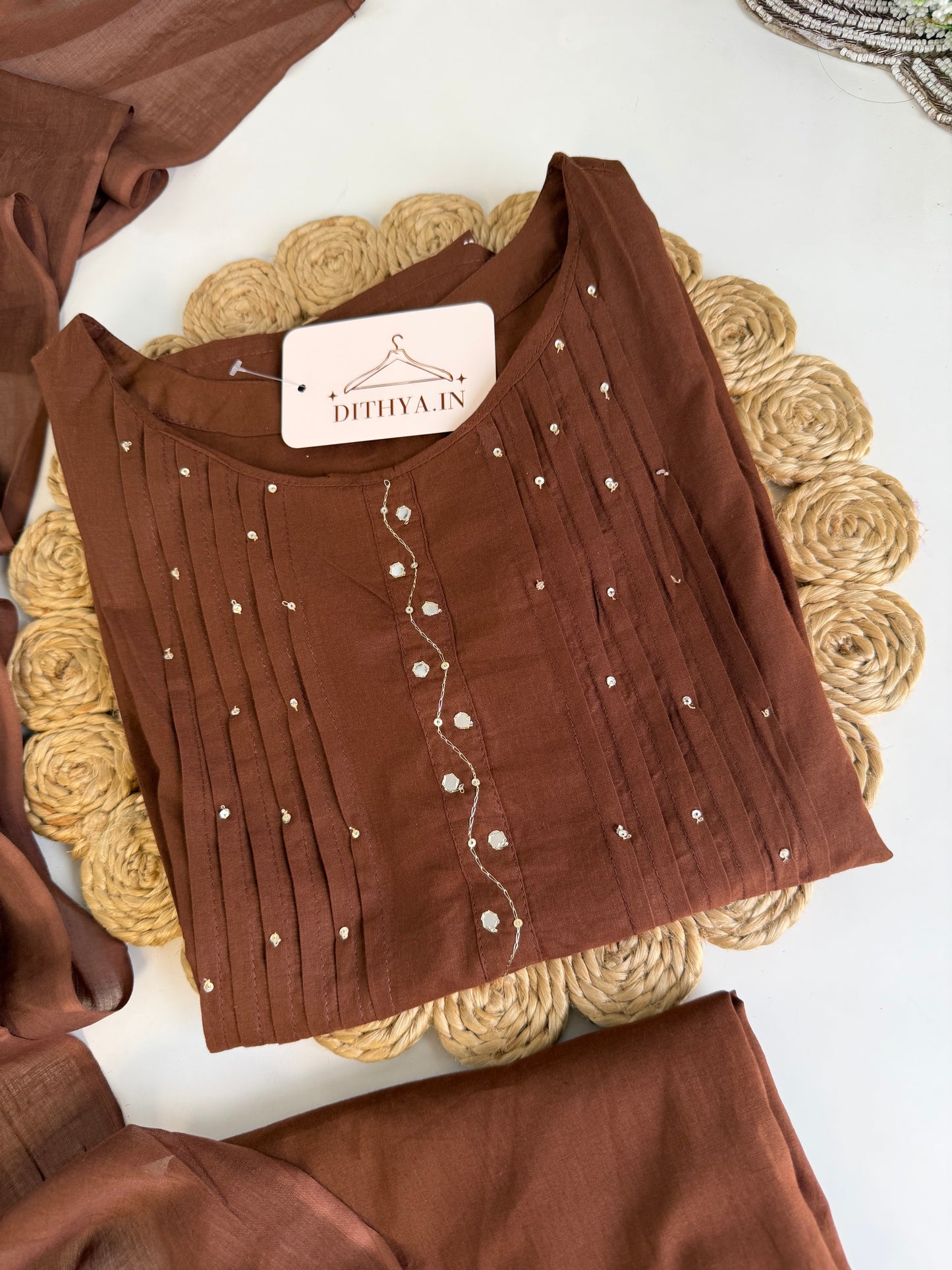 K554 - Mul cotton embroidered Aline Kurti with pants and dupatta