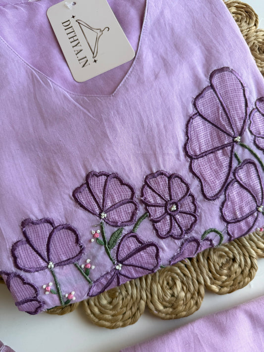 K213 - Mul cotton embroidered Anarkali with pants and dupatta