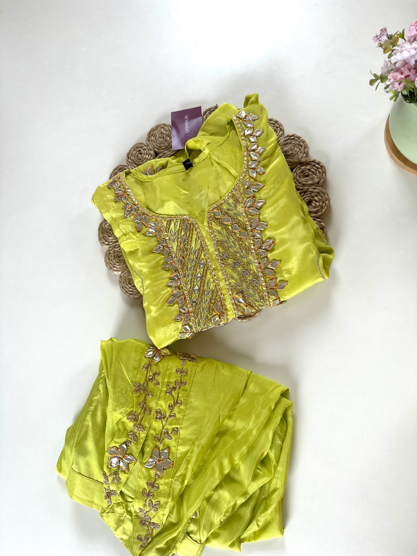 K182 - Pure crape Gota work Kaftan with pants