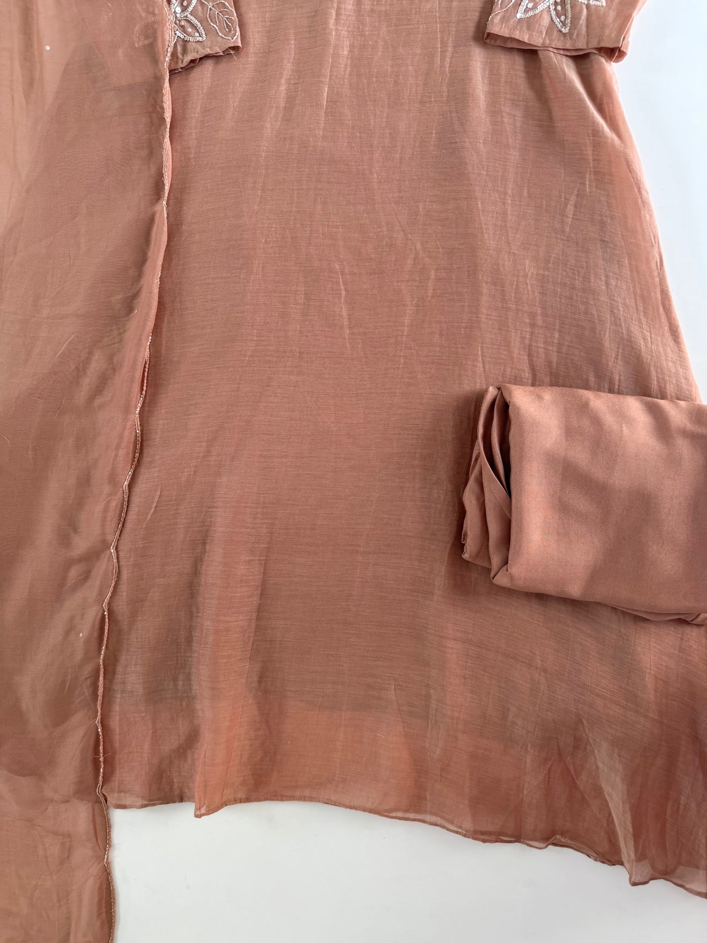 K181 - Mul chanderi handwork Aline Kurti with pants and dupatta in 2 colours