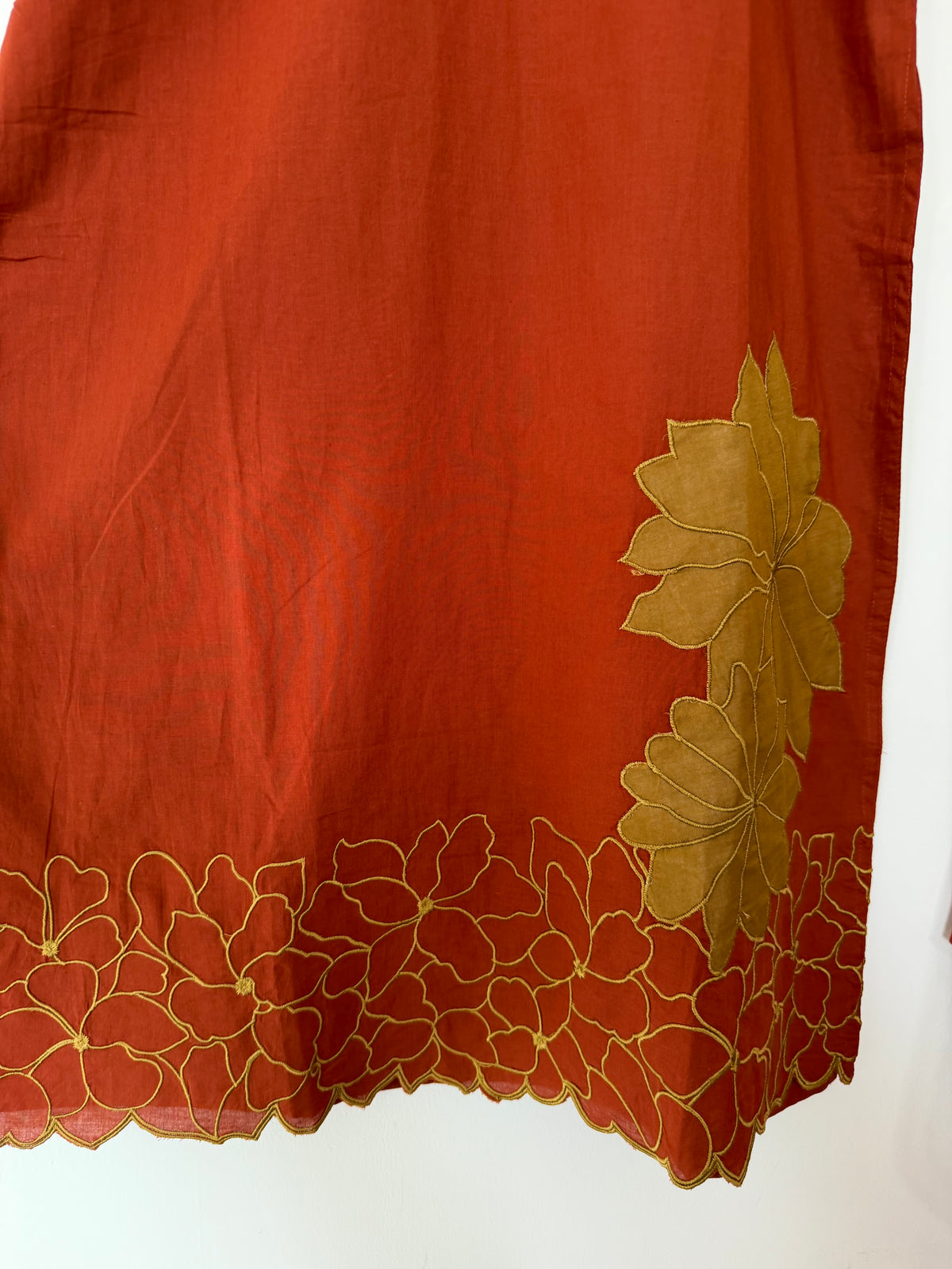 K231 - Mul cotton appliqué embroidered straight Kurti with pants and dupatta in 2 colours