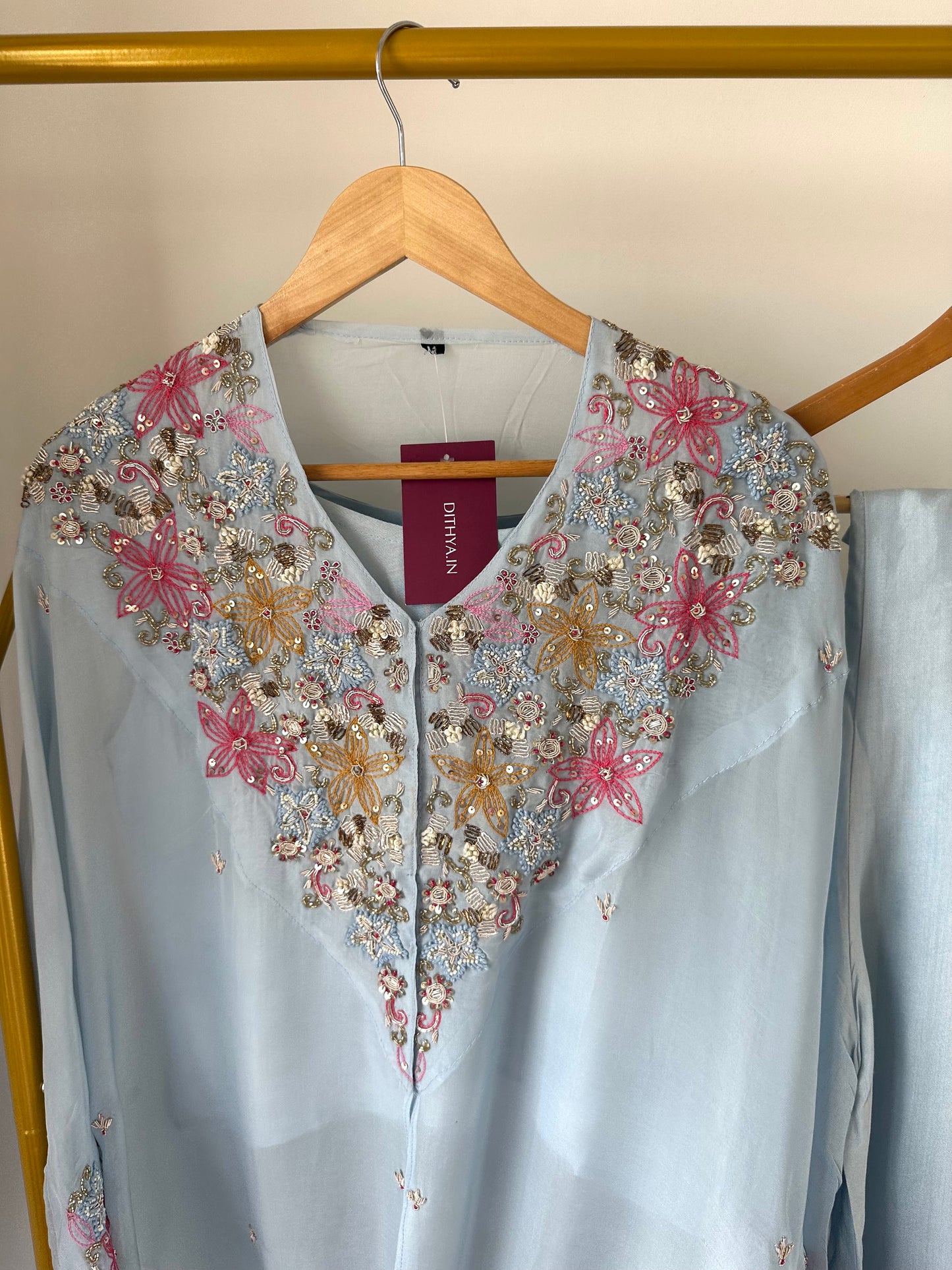 K435 - Organza Handwork kaftan with palazzo