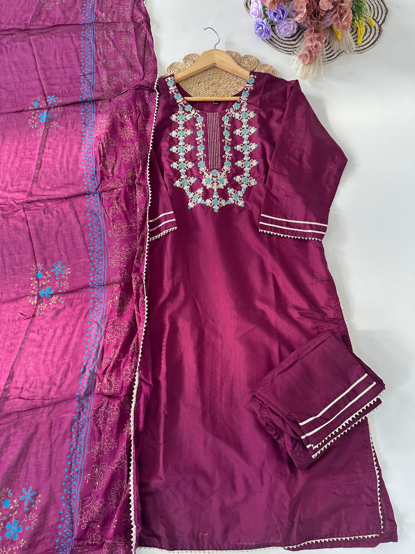D306 - Roman silk straight kurti with pants and dupatta