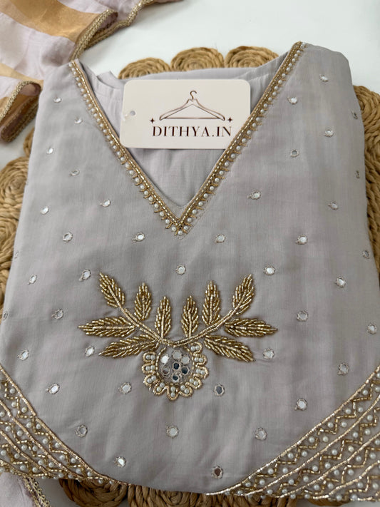 K566 - Rayon silk handwork Anarkali with pants and dupatta in 2 colours