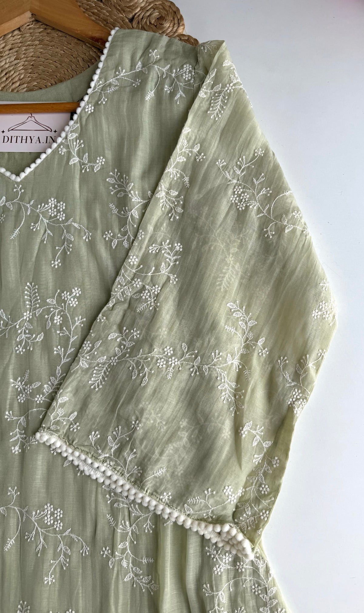 K314 - Mul chanderi embroidered Anarkali with pants and dupatta
