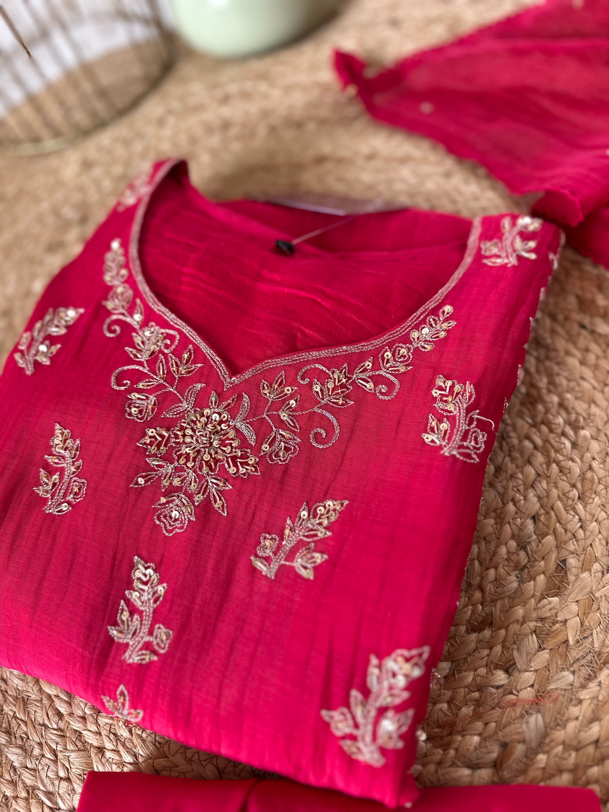 K005 - Mul Chanderi zardosi Anarkali with pants and dupatta in 3 colours