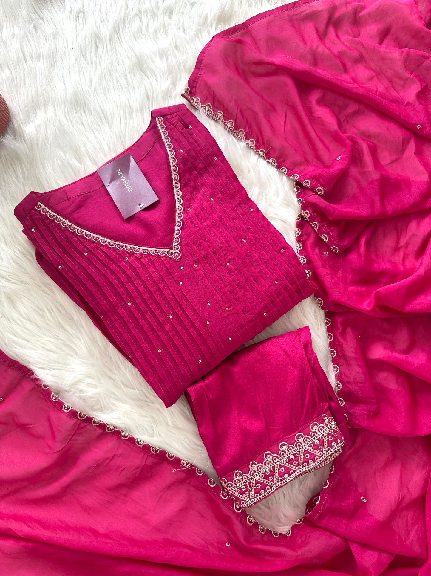 K369 - Mul Chanderi zari work Aline Kurti with pants and dupatta in 2 colours