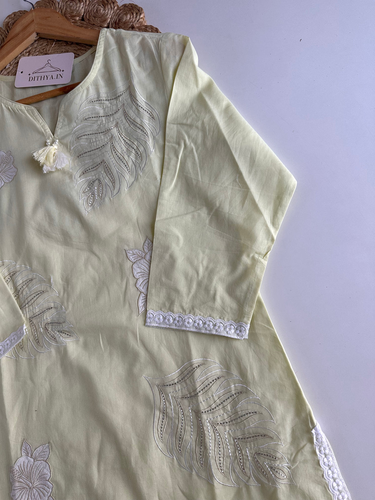 K159 - Mul cotton embroidered straight Kurti with pants and dupatta