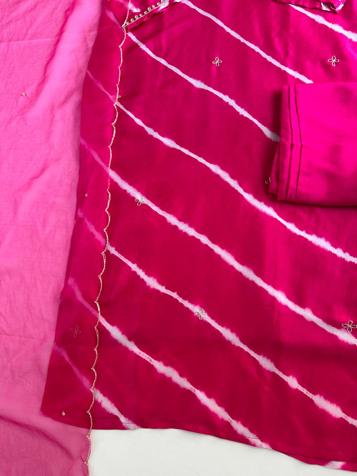 K016 - Russian silk leheriya handwork Straight Kurti with pants and dupatta in 2 styles