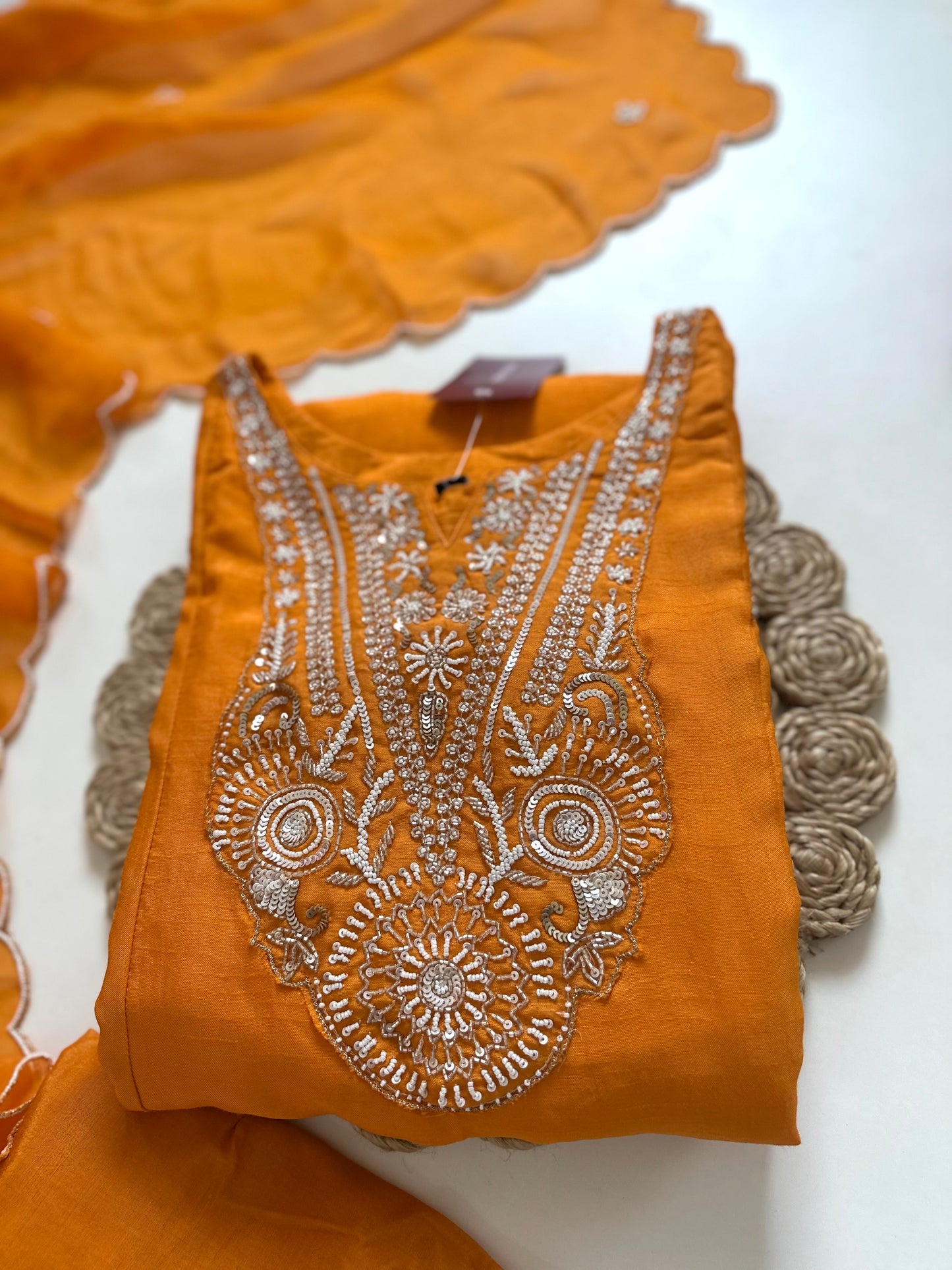 K097 - Russian silk handwork Anarkali with pants and dupatta.