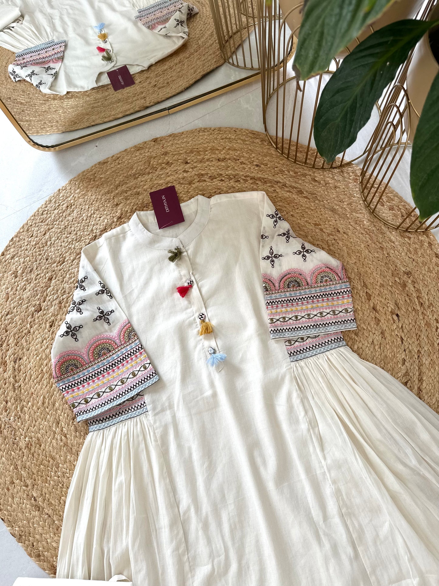 K290 - Cotton embroidered Aline Kurti with pants