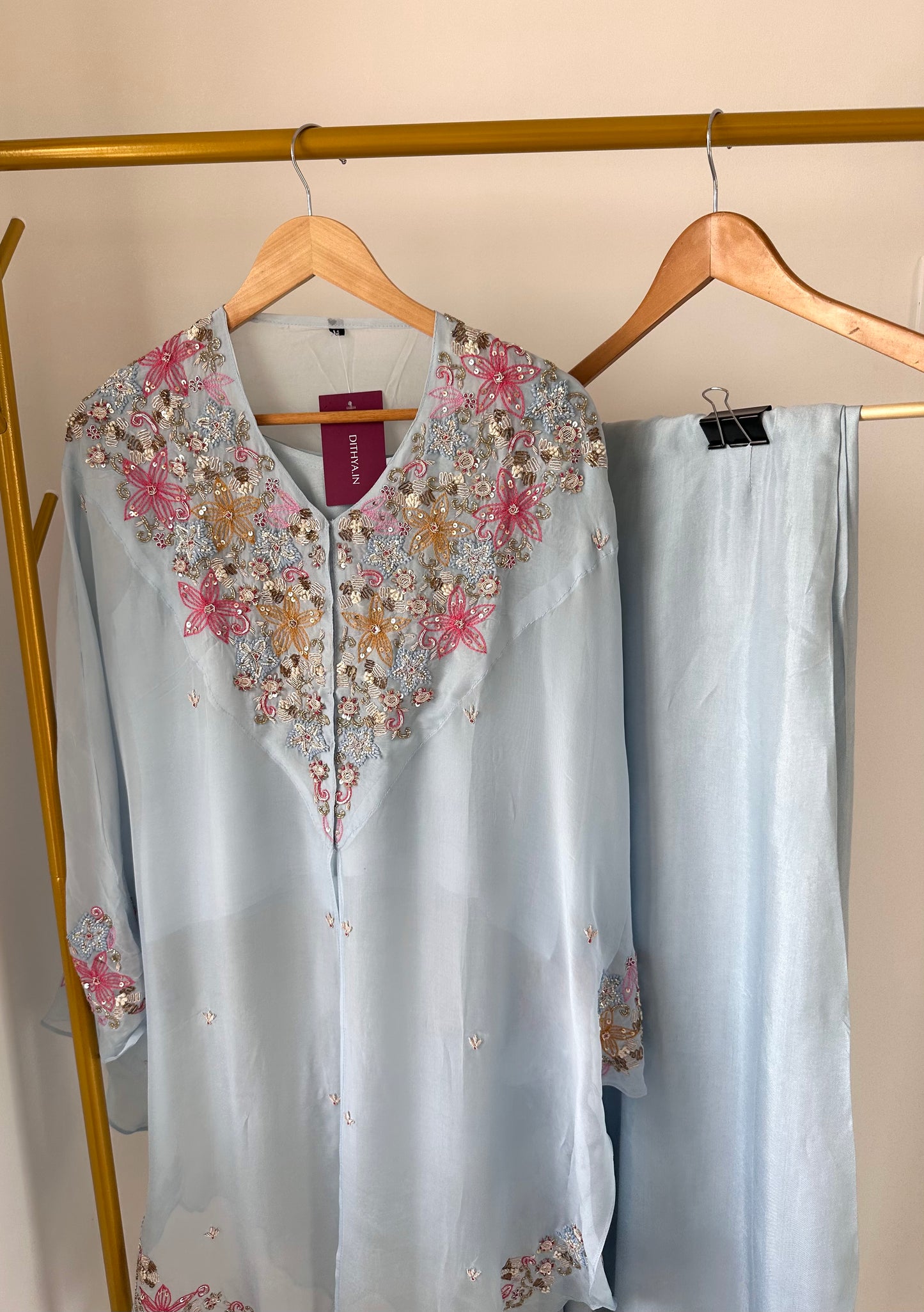 K435 - Organza Handwork kaftan with palazzo
