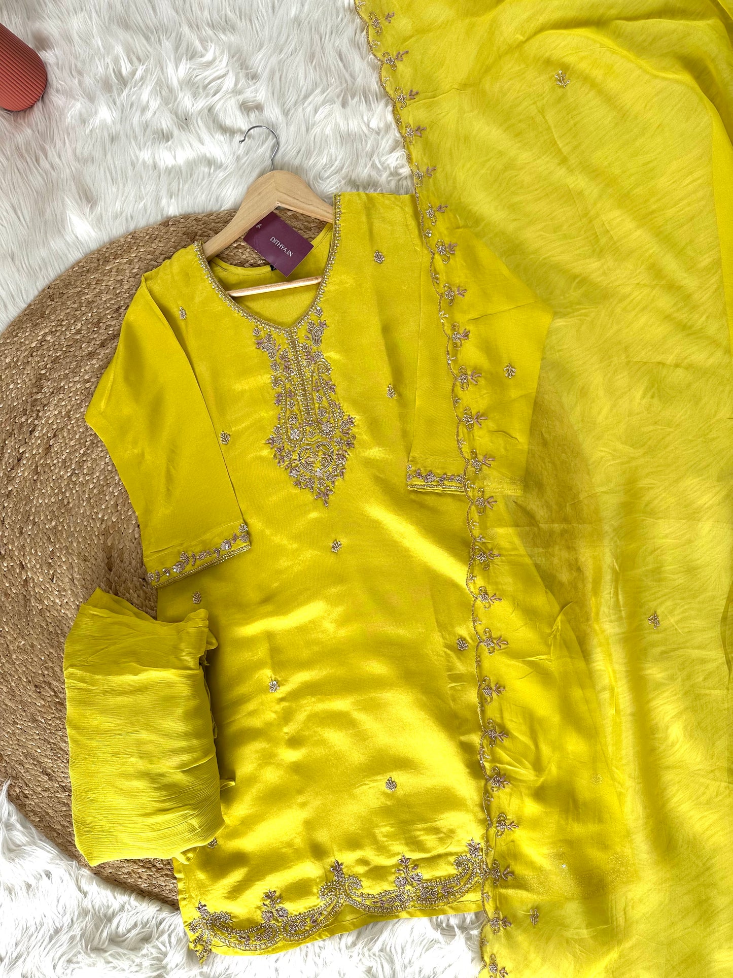 K062 - Russian silk handwork Kurti with sharara and dupatta