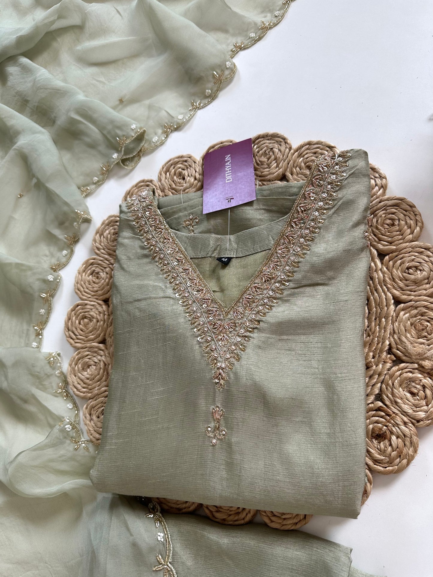 K291 - Russian silk handwork Straight kurti with pants and dupatta