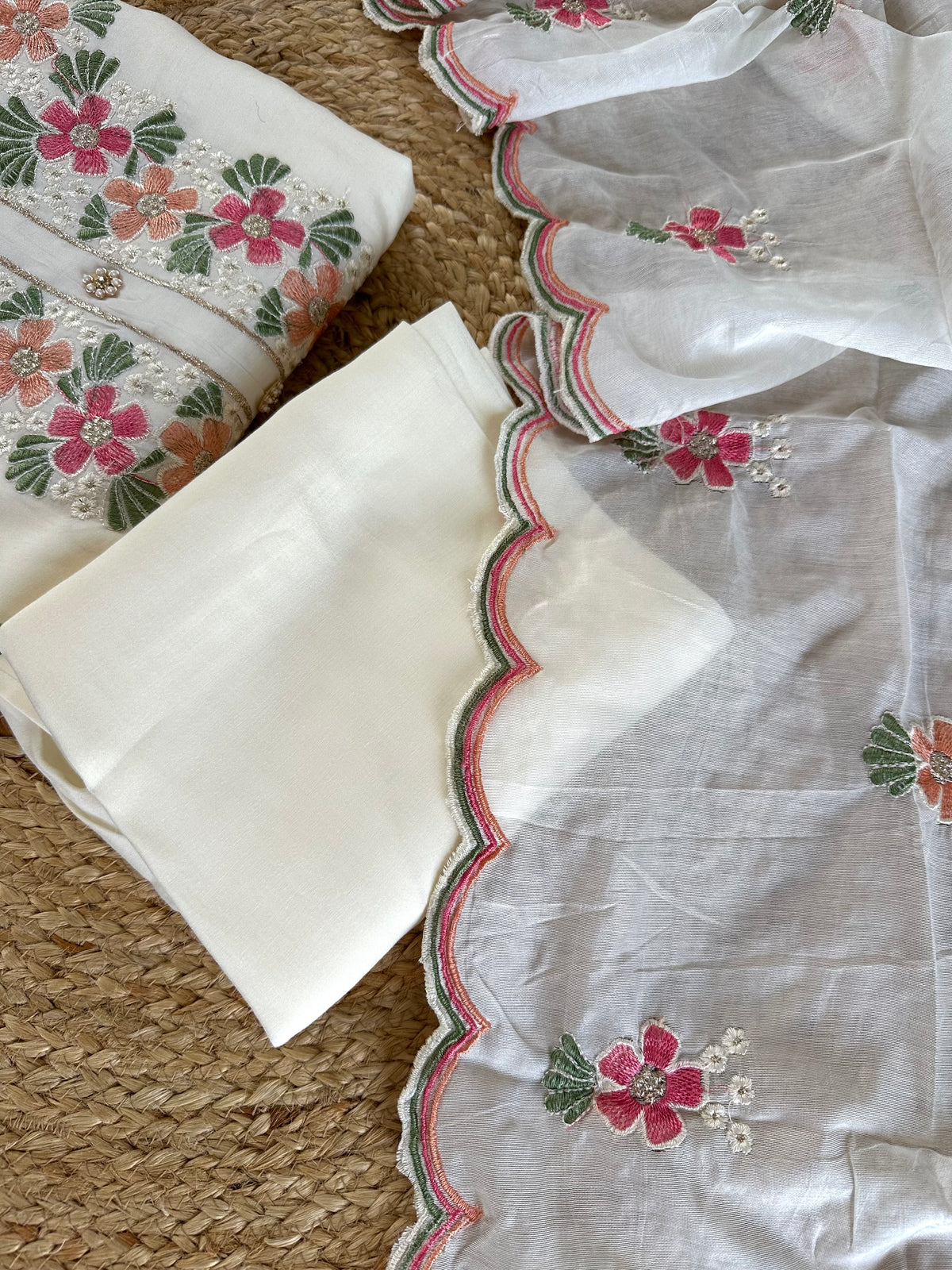 K314 - Roman silk embroidered straight Kurti with pants and dupatta