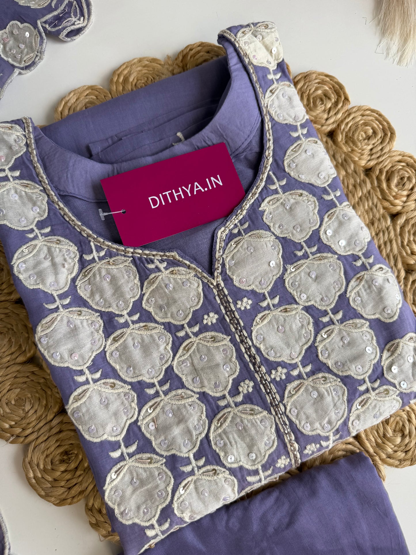 K503 - Mul chanderi embroidered straight Kurti with pants and dupatta