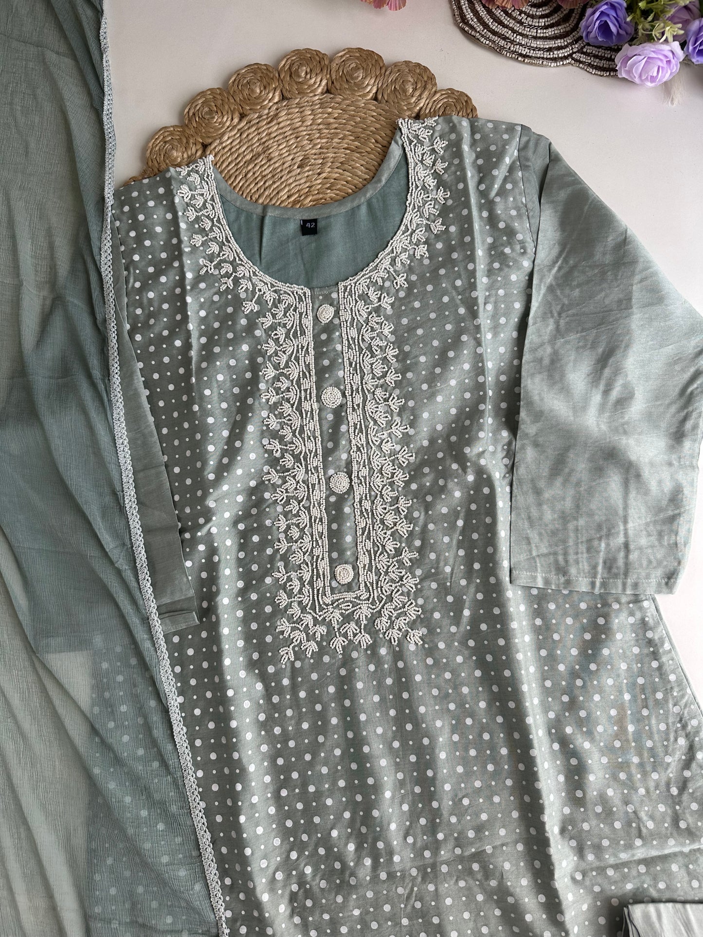 D280 - Dola silk straight kurti with pants and dupatta