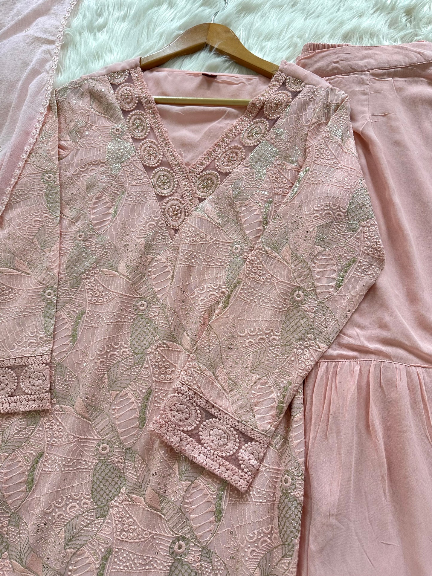 K146 - Chikankari Kurti with sharara and chiffon dupatta