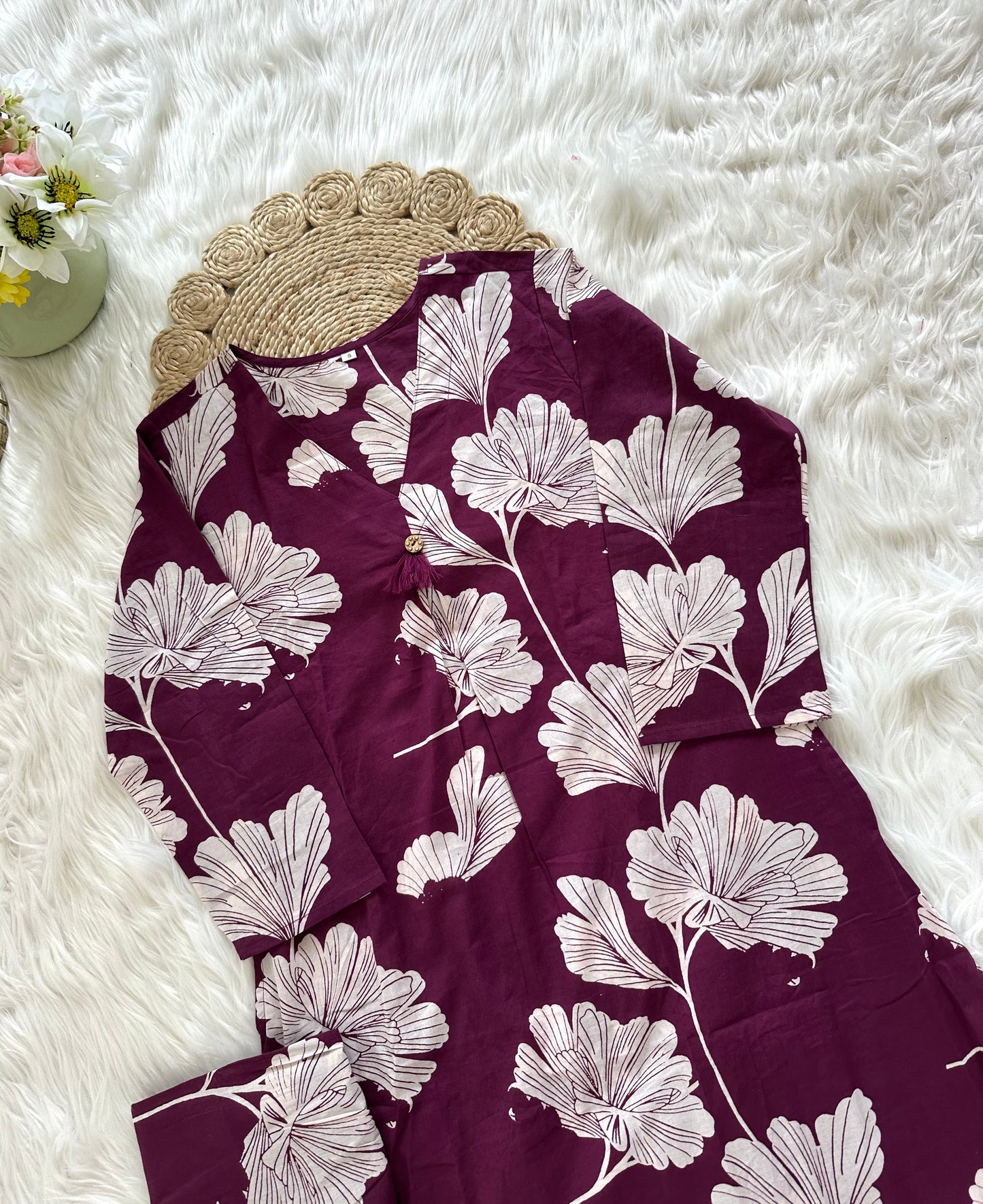 K232 - Cotton printed Aline Kurti with pants