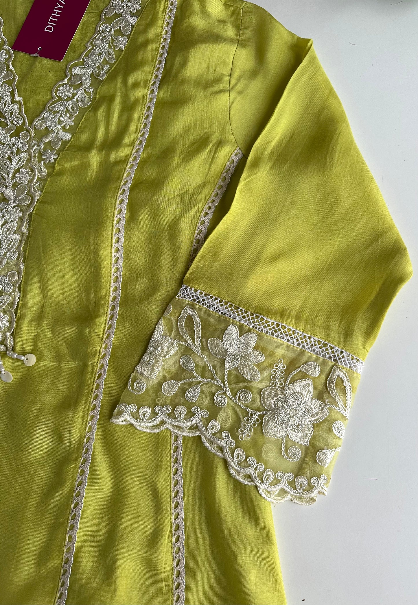 K355 - Russian silk embroidered Aline Kurti with pants and dupatta