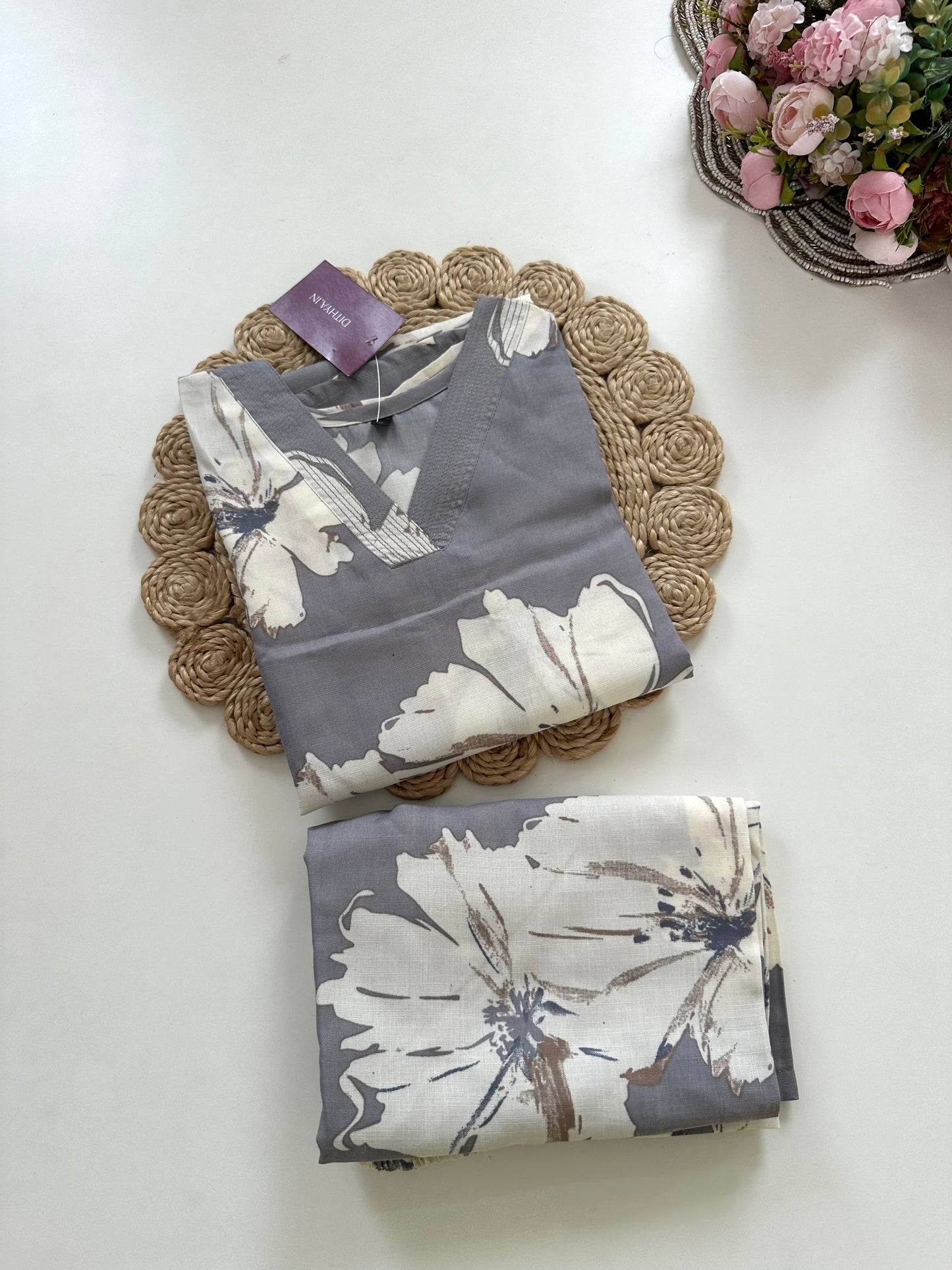 K187 - Cotton floral Kurti with pants in 4 colours