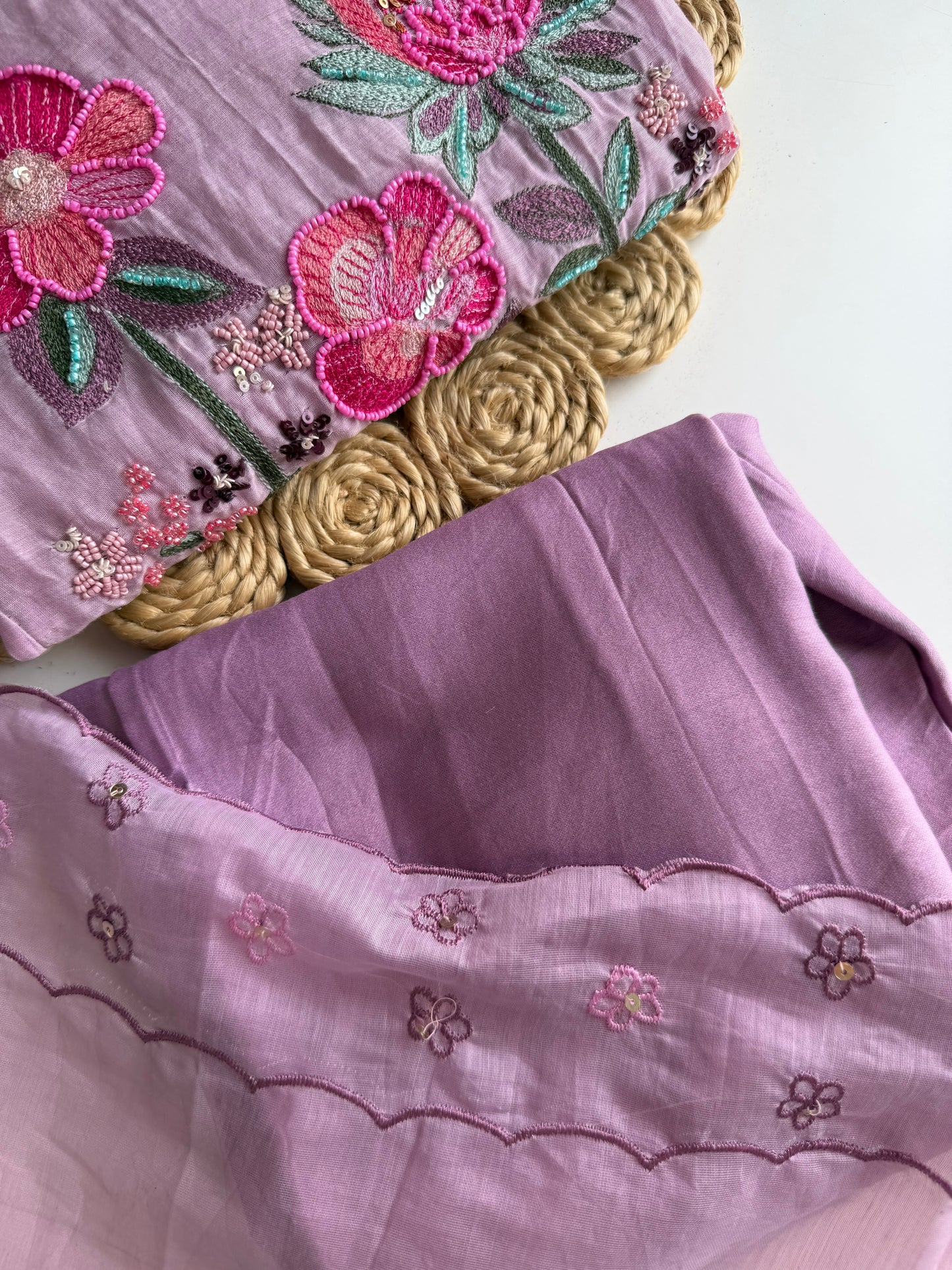 K478 - Mul chanderi handwork Anarkali with pants and dupatta