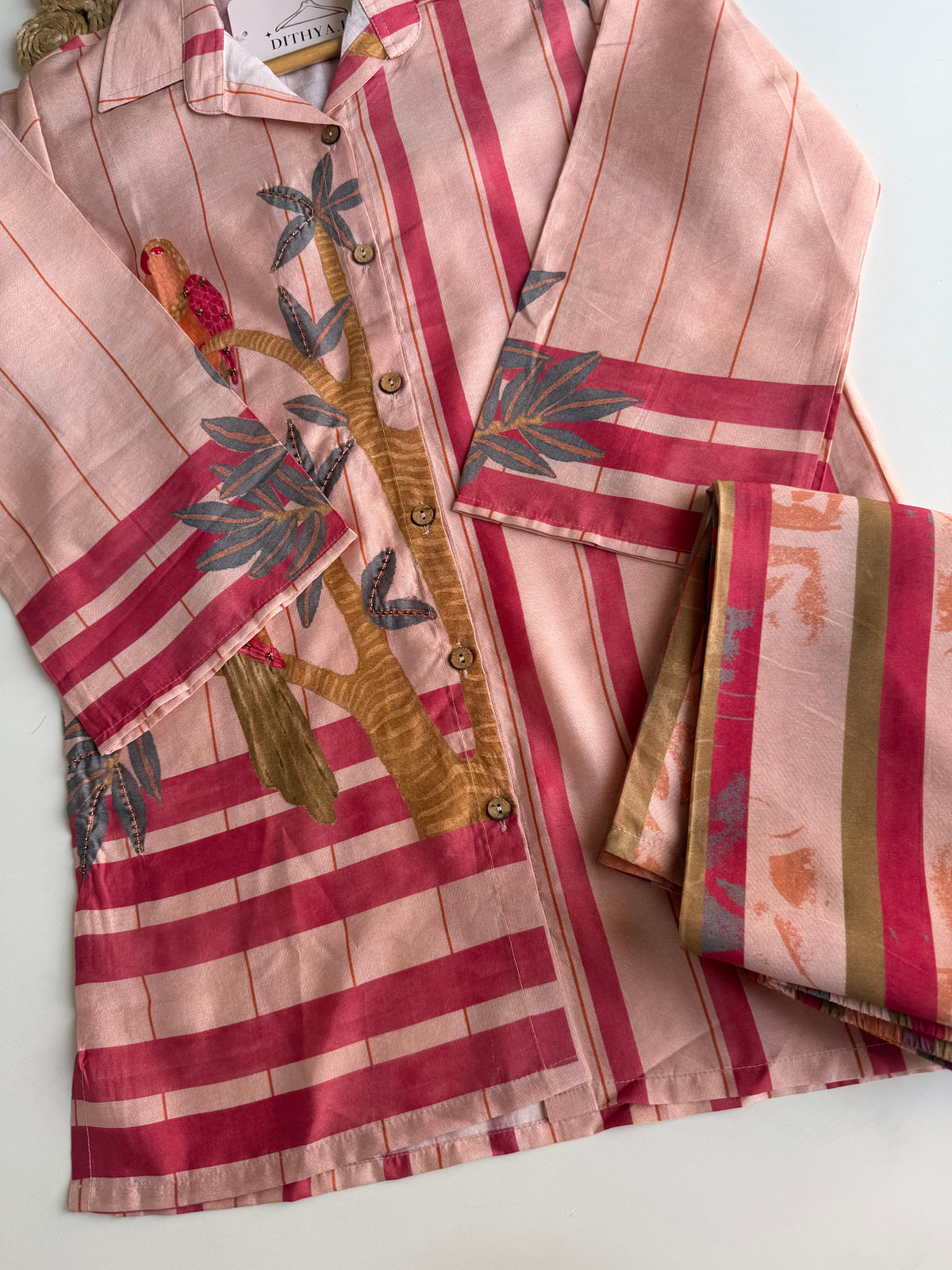 K030 - Muslin silk floral embroidered coord set
