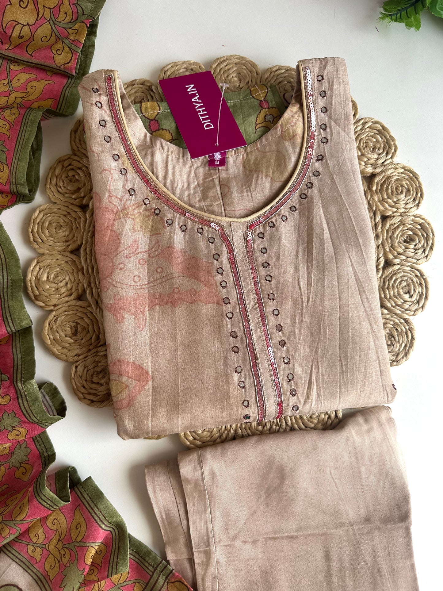 K010 - Pure muslin printed straight Kurti with pants and dupatta
