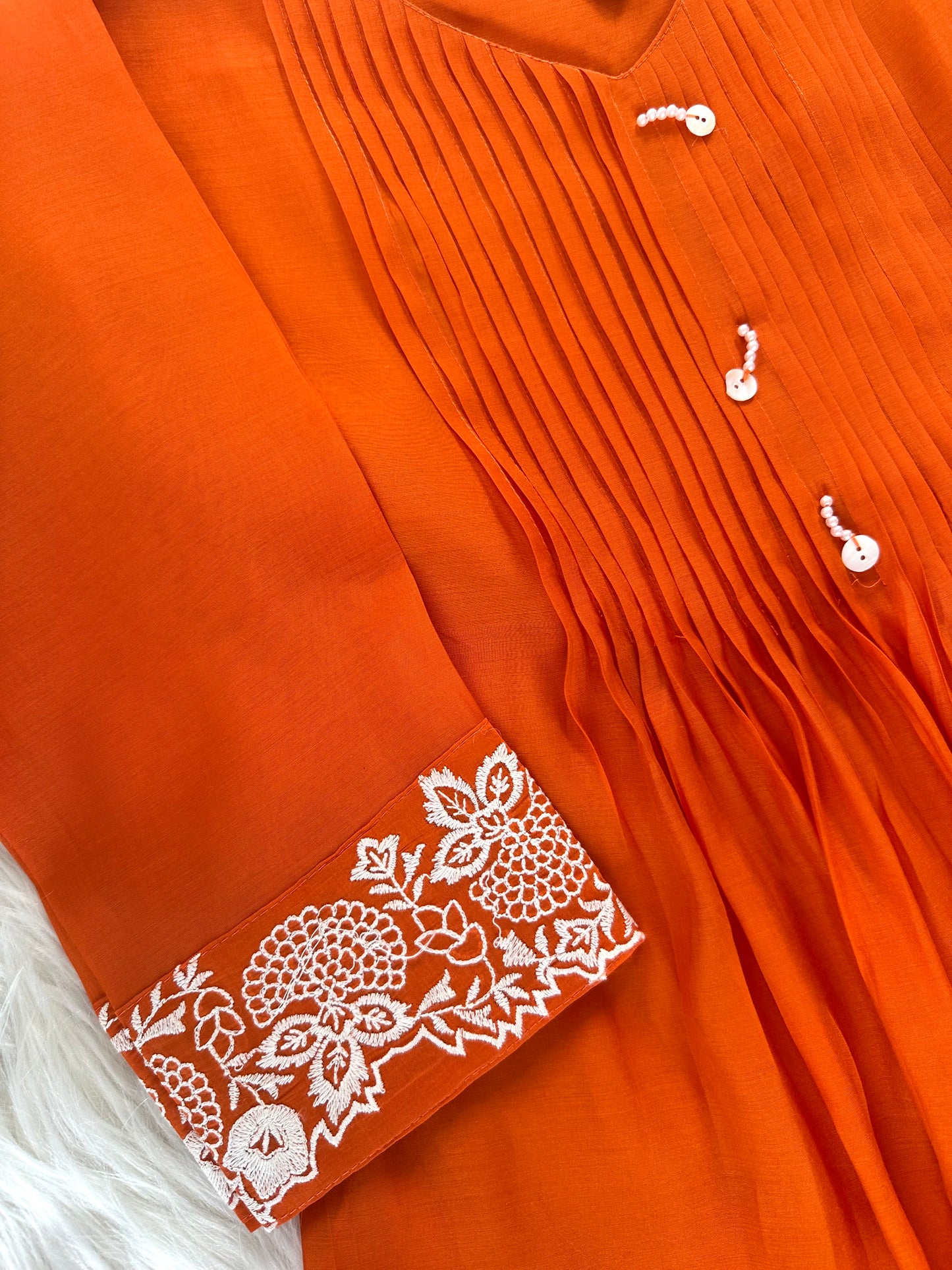 K319 - Muslin silk embroidered Aline Kurti with pants and dupatta in 2 colours