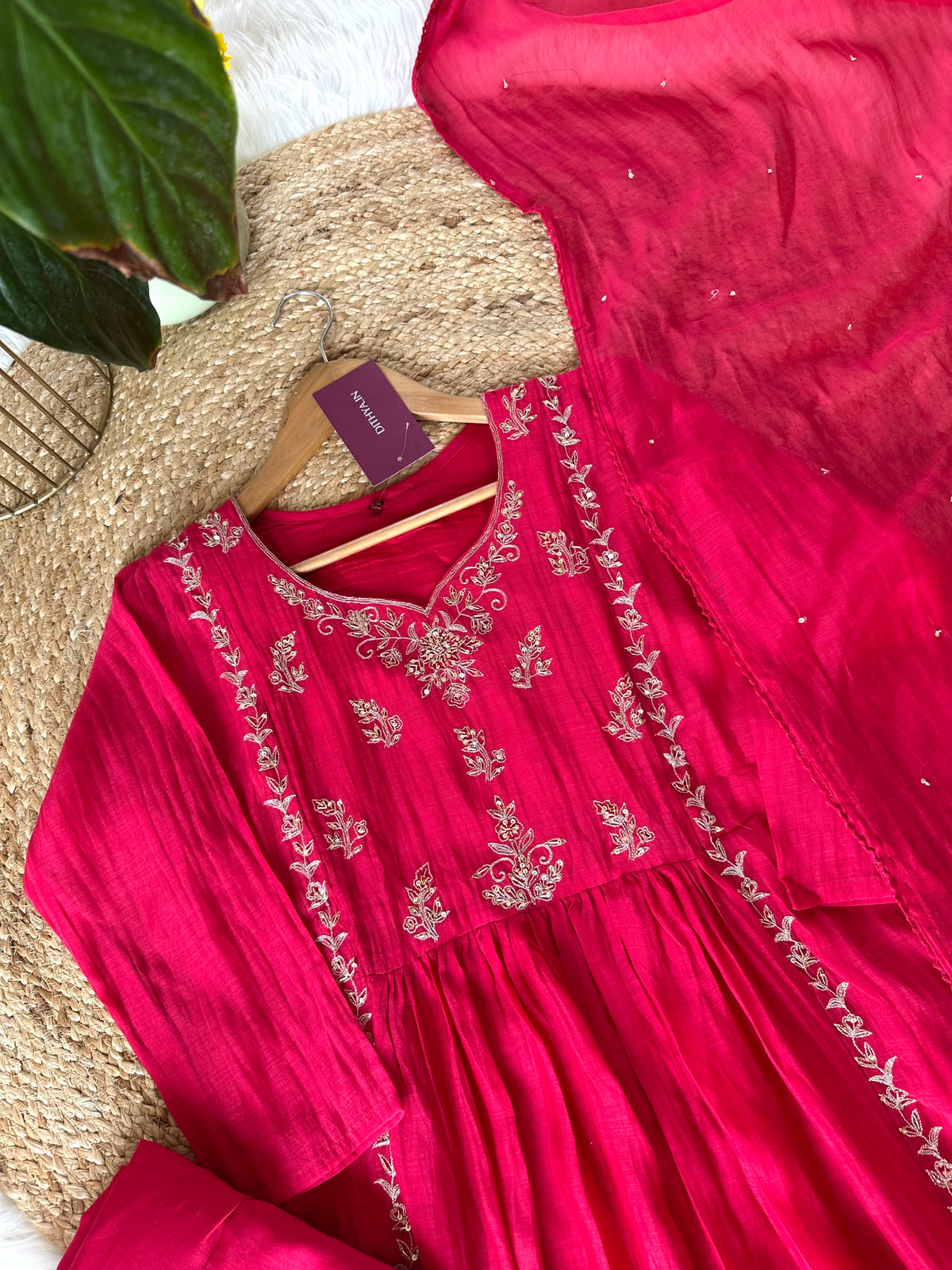 K005 - Mul Chanderi zardosi Anarkali with pants and dupatta in 3 colours