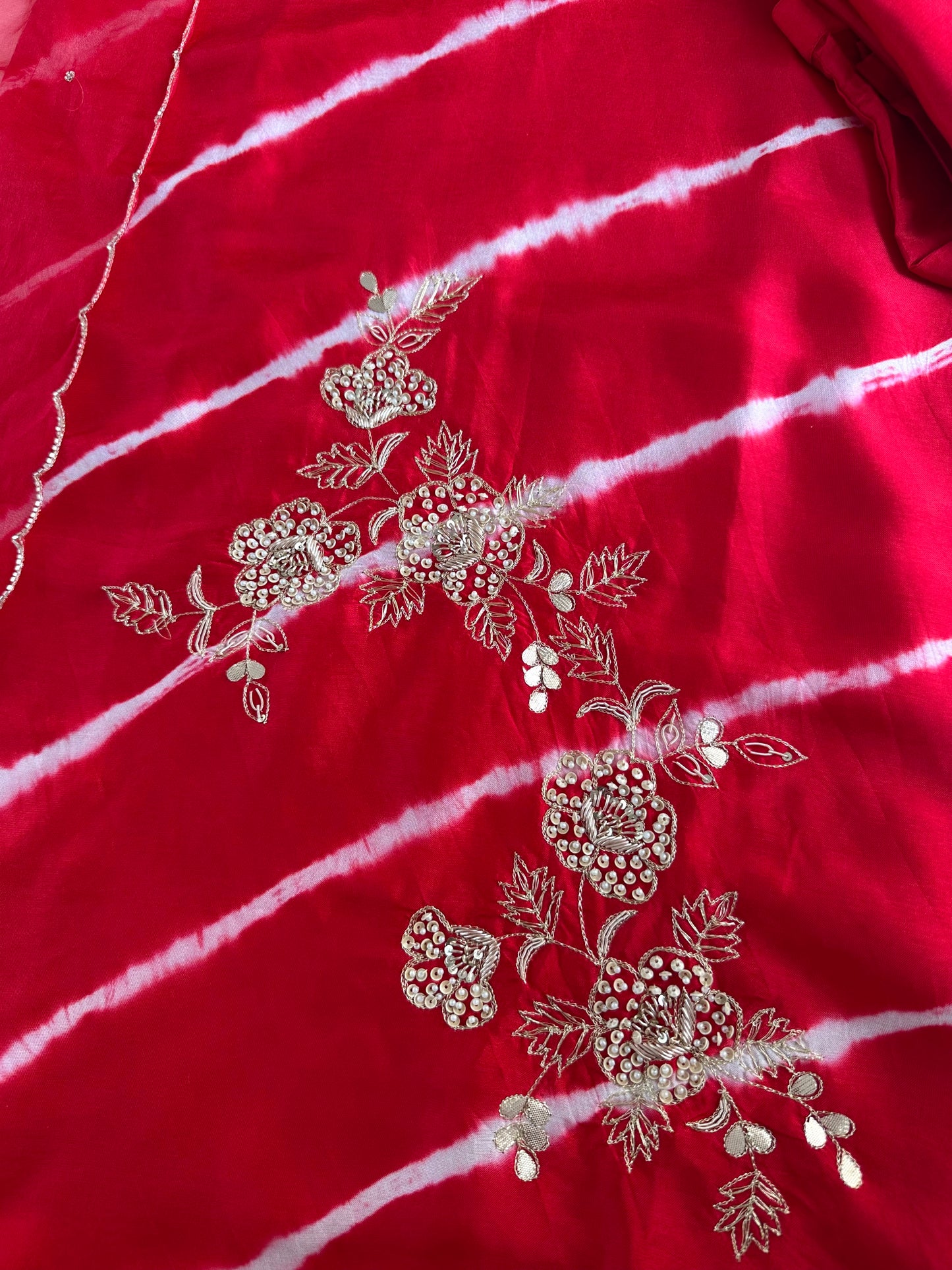 K016 - Russian silk leheriya handwork Straight Kurti with pants and dupatta in 2 styles