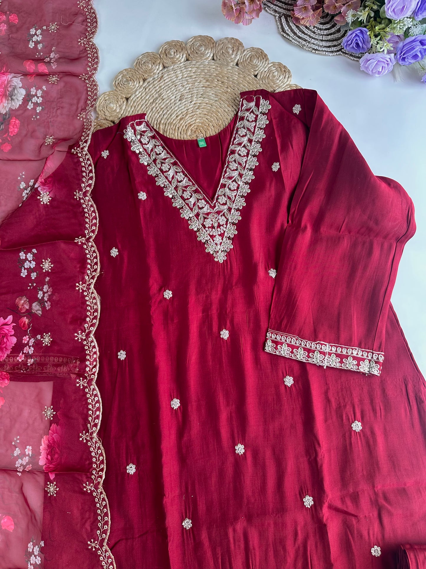 D281 - Roman silk straight kurti with pants and dupatta