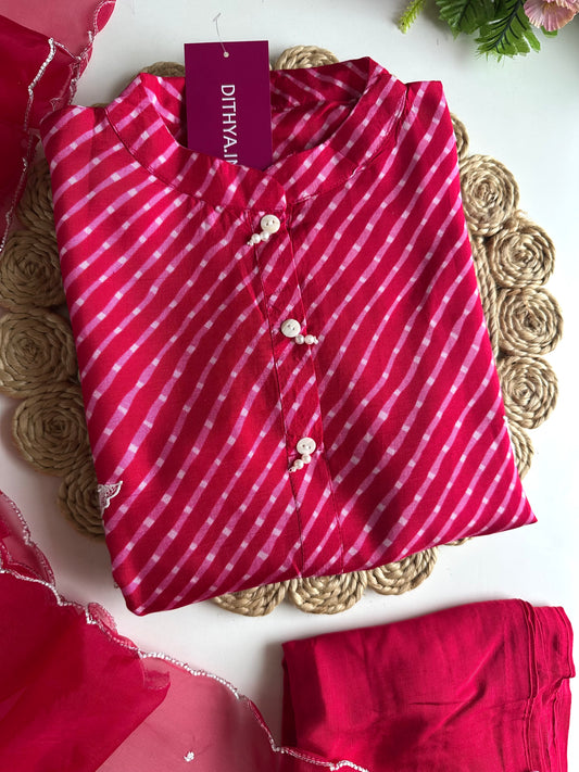 K322 - Russian silk leheriya handwork straight Kurti with pants and dupatta