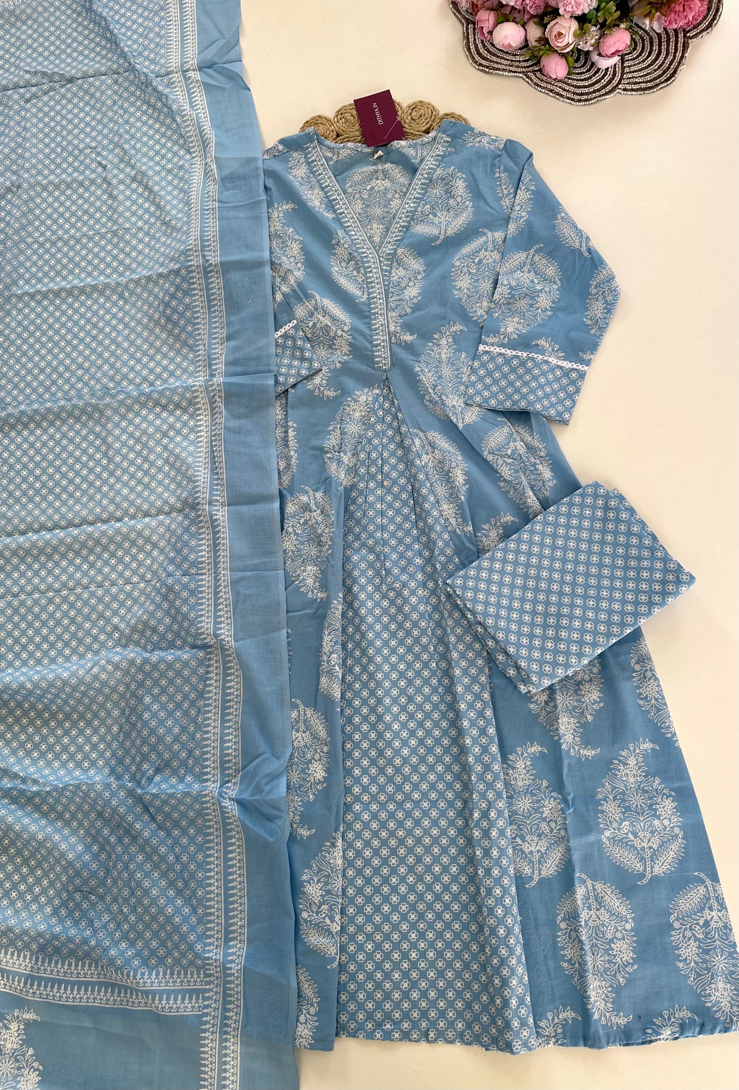 K100 - Cotton Aline Kurti with pants and dupatta