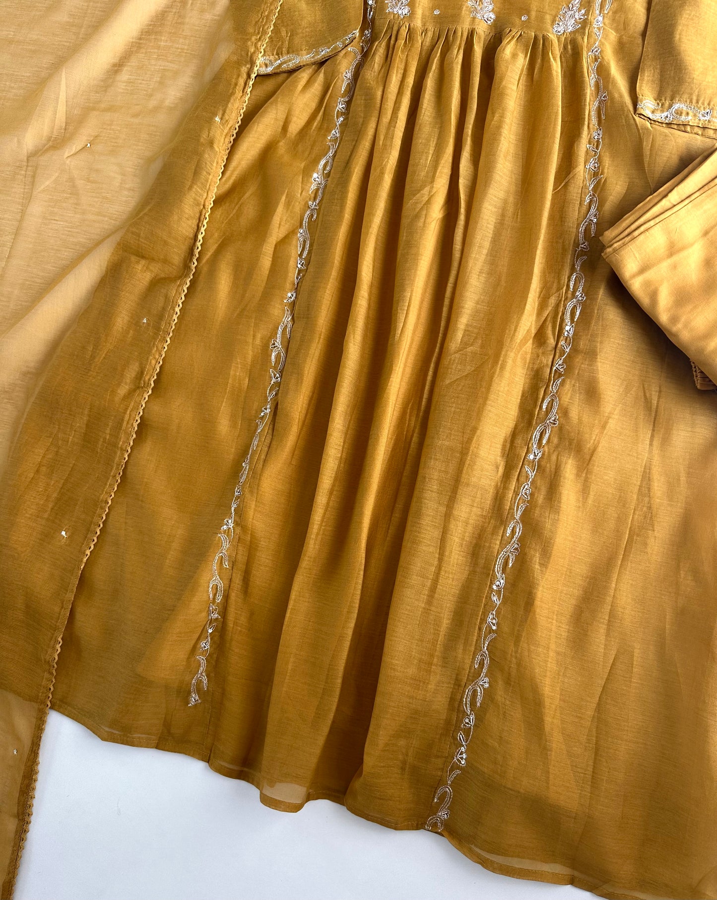 K005 - Mul Chanderi zardosi Anarkali with pants and dupatta in 3 colours