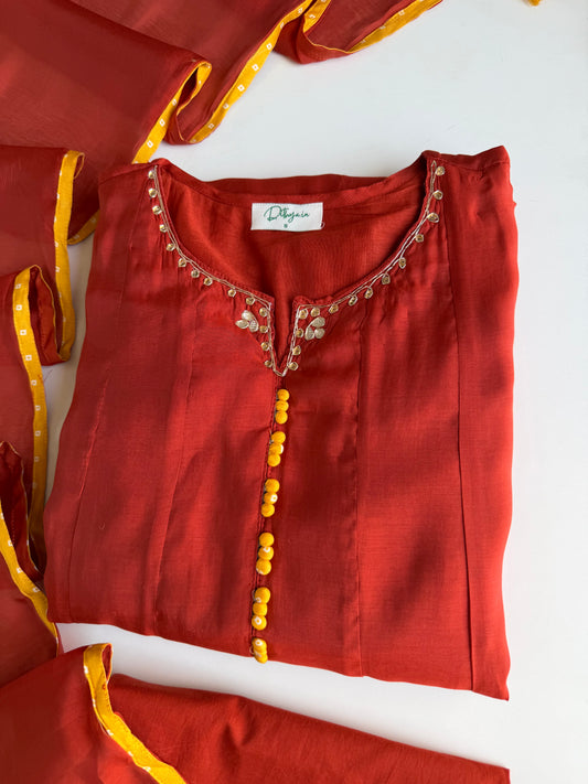 K692 - Surat Mul chanderi handwork Anarkali with pants and dupatta