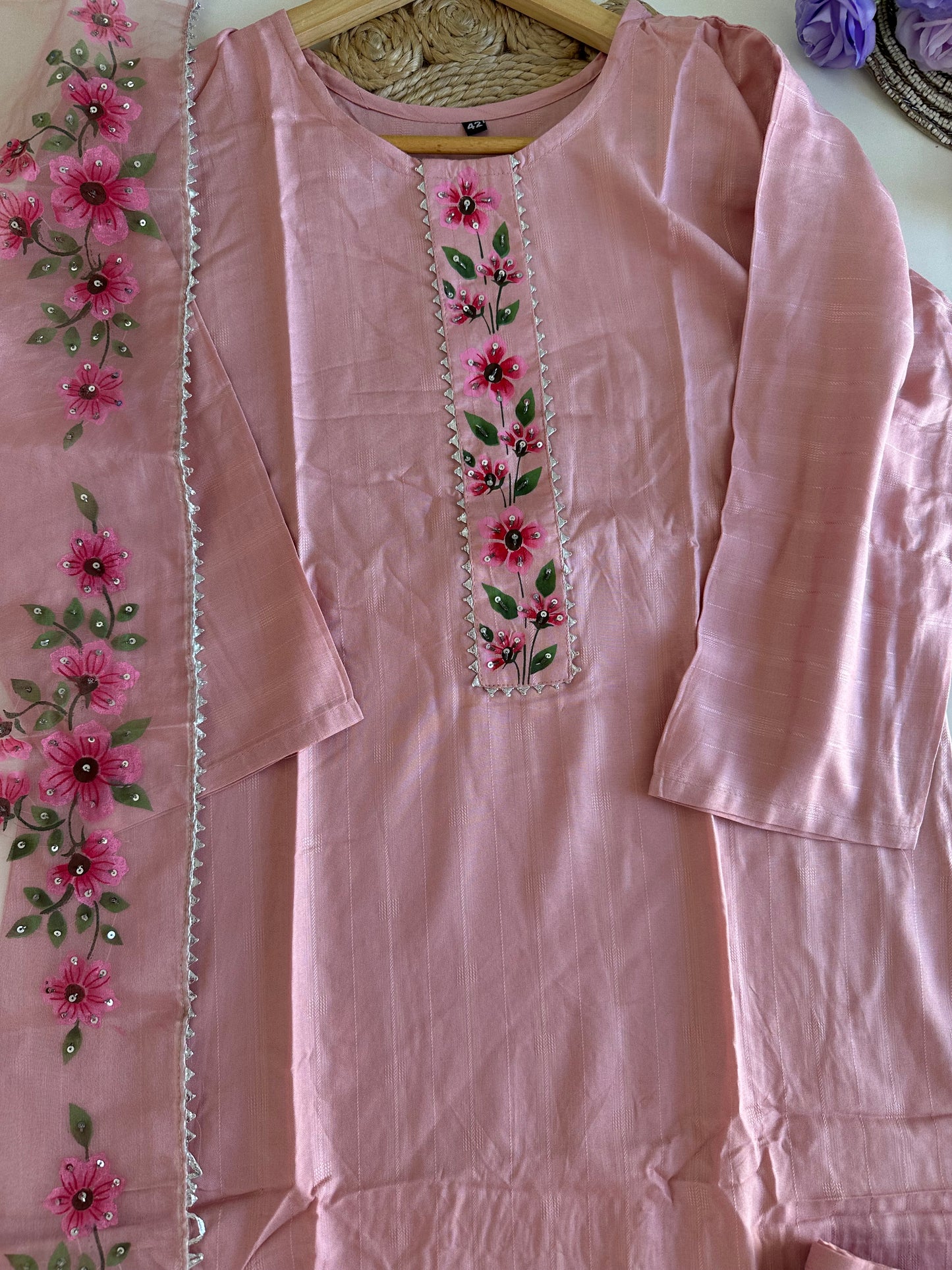 D369 - Muslin silk straight kurti with pants and dupatta