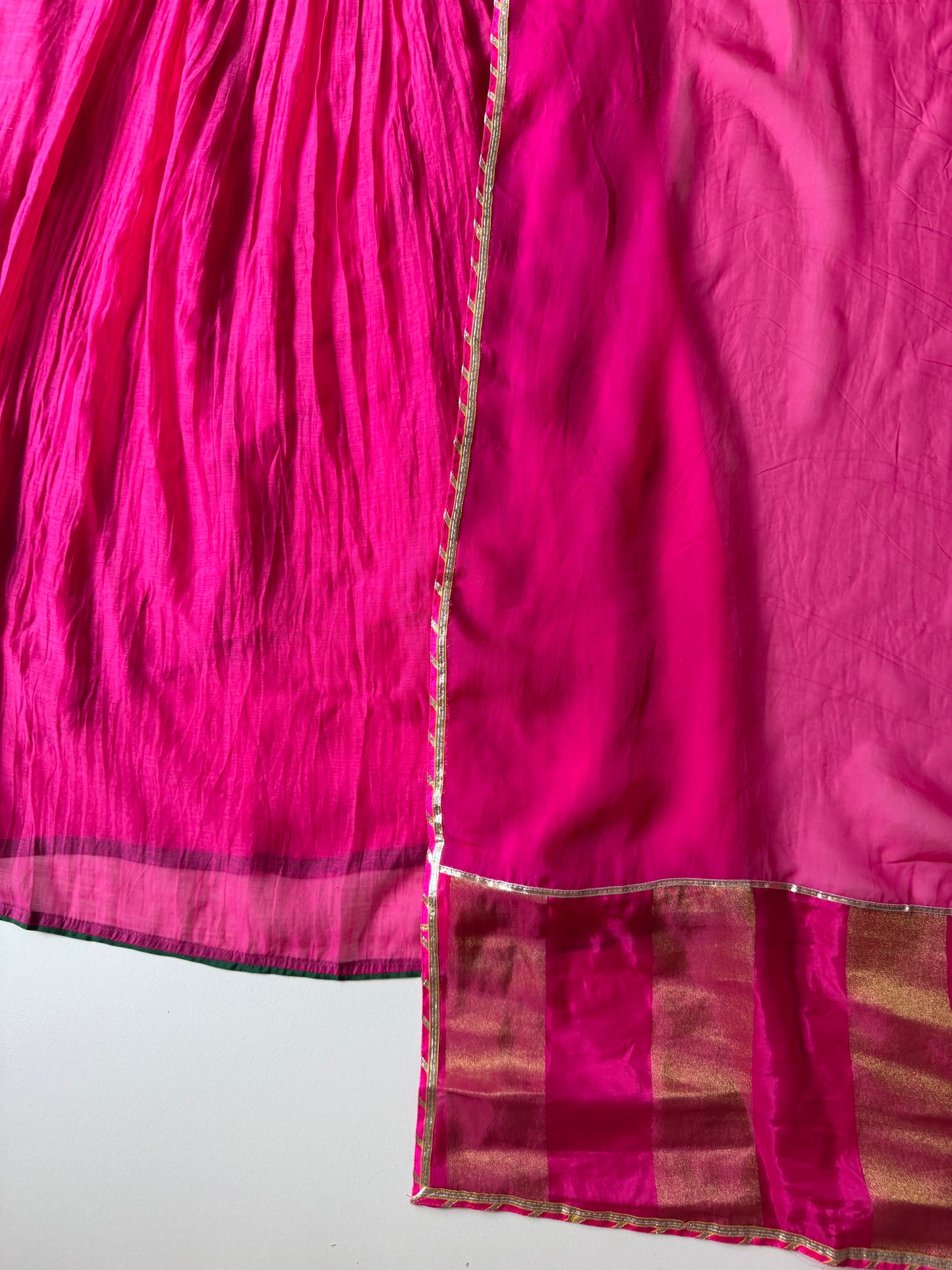 K595 - Mul chanderi ghungroo handwork Anarkali with pants and dupatta