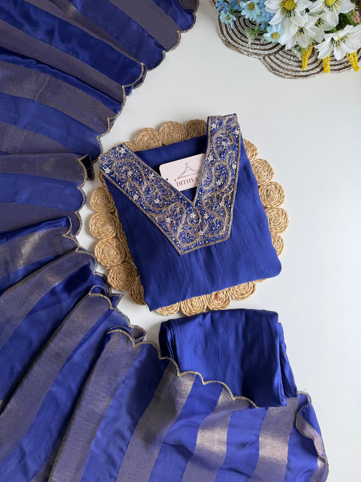K699 - Russian silk handwork aline Kurti with pants and dupatta