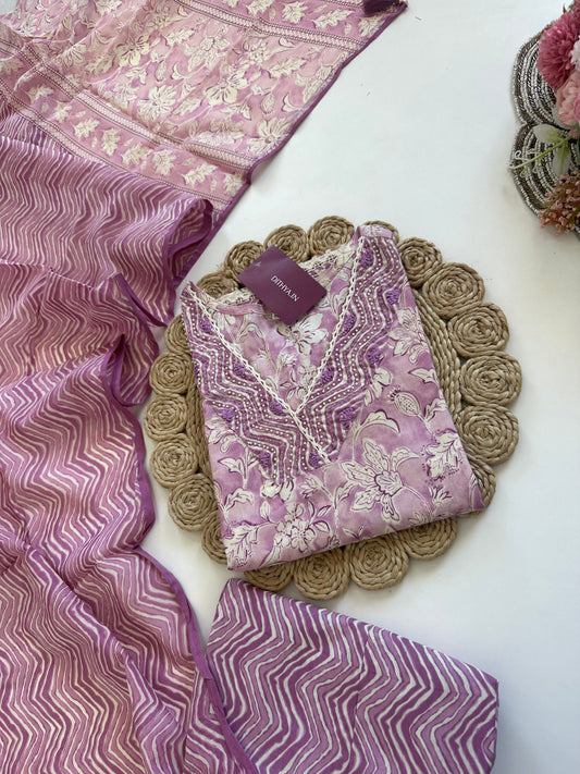 K019 - Cotton straight kurti with pants and dupatta .
