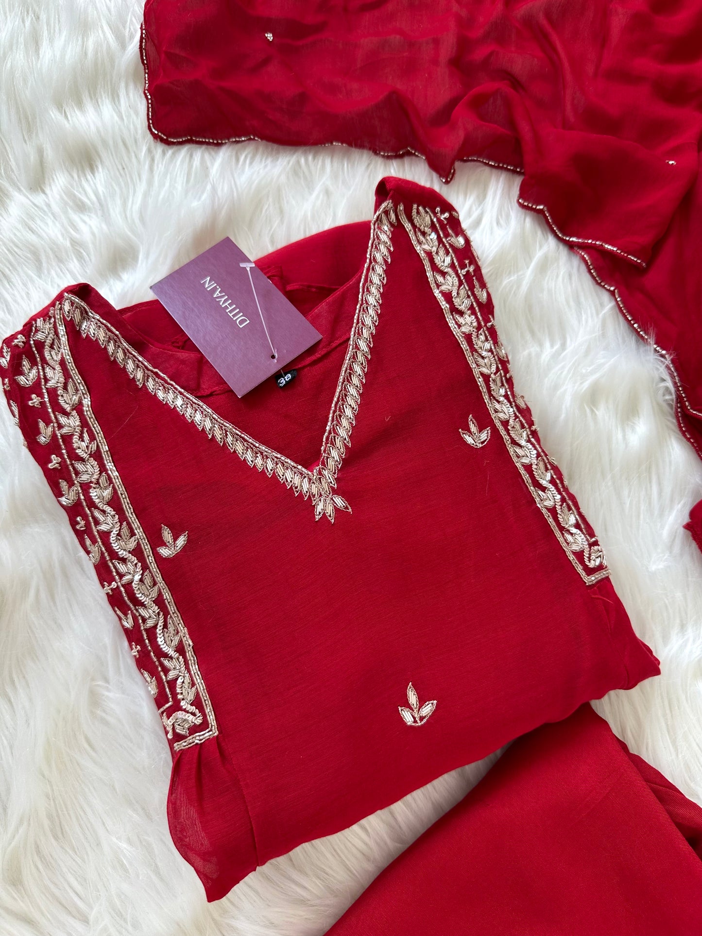 K261 - Mul Chanderi handwork Anarkali with pants and dupatta in 2 colours