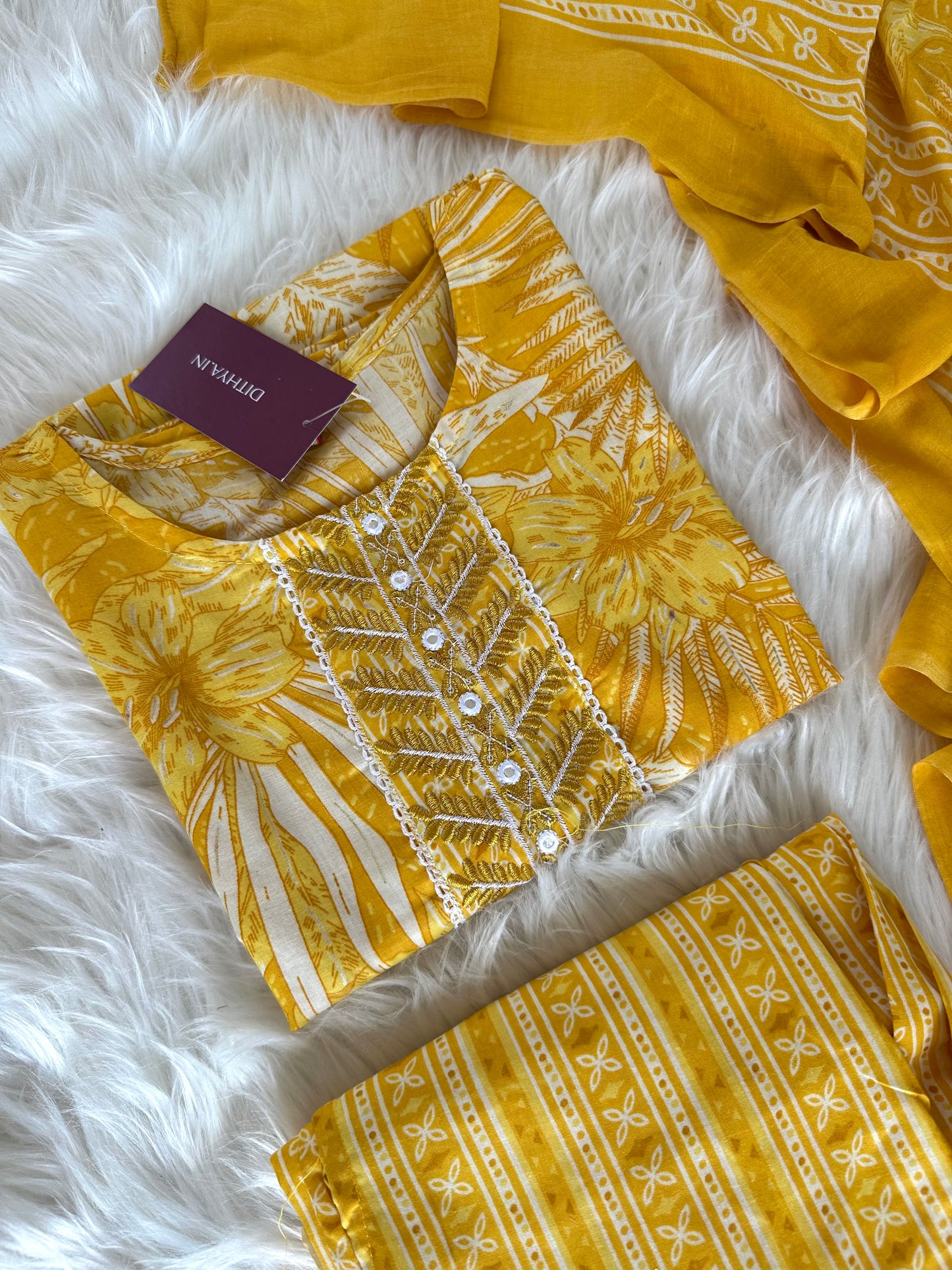 K385 - Cotton printed straight Kurti with pants and dupatta in 2 colours