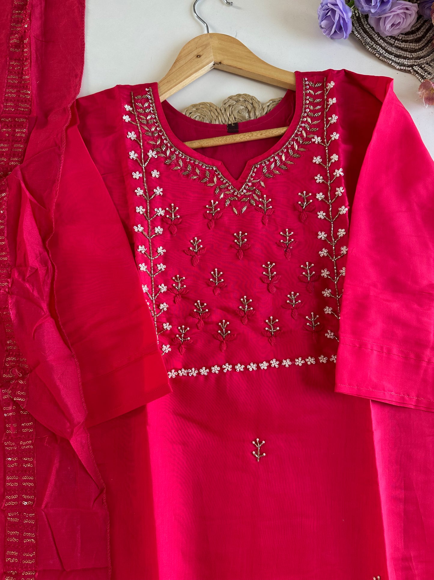 D346 - Roman silk straight kurti with pants and dupatta